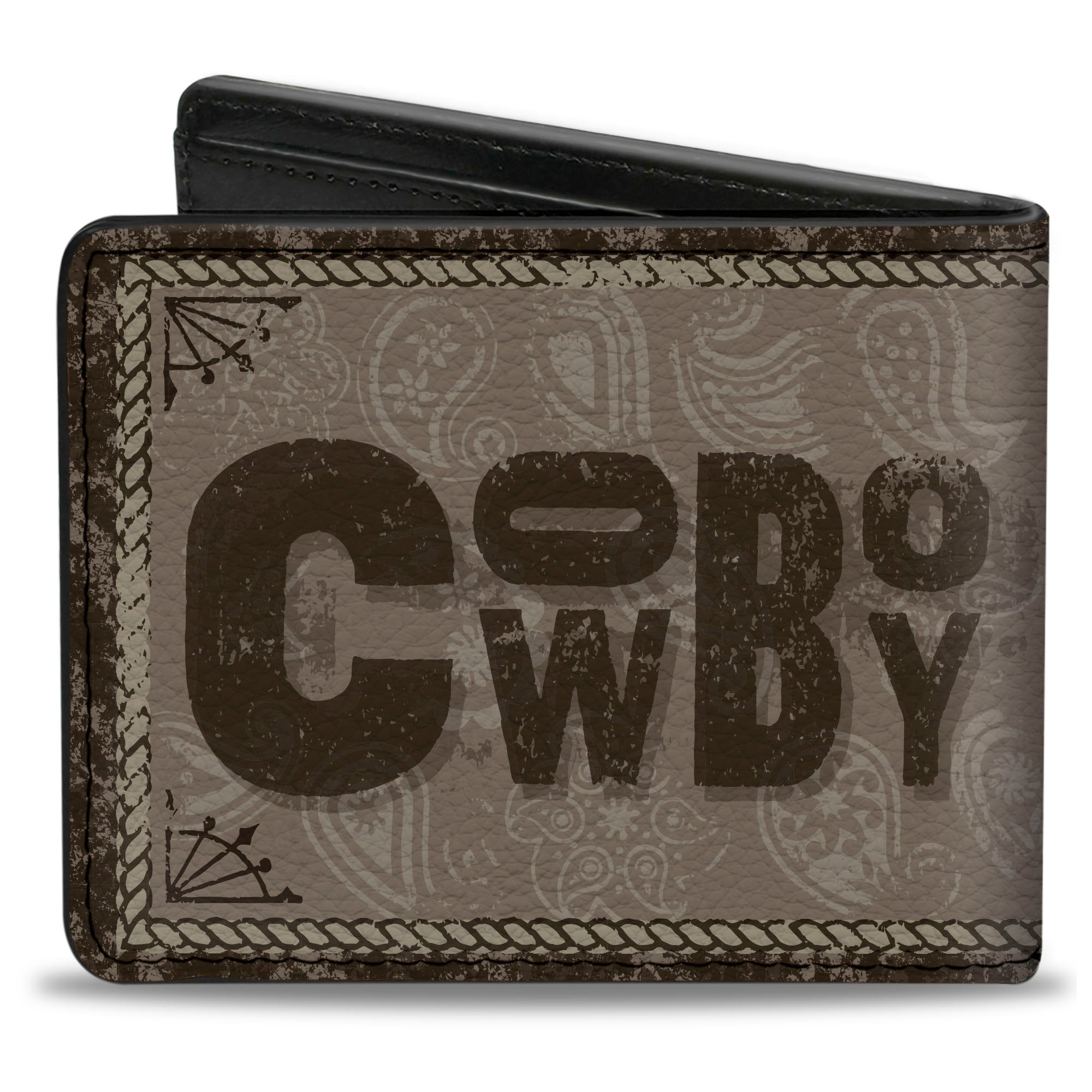 Bi-Fold Wallet - Western COWBOY Icons Collage Tan Browns Bi-Fold Wallets Buckle-Down