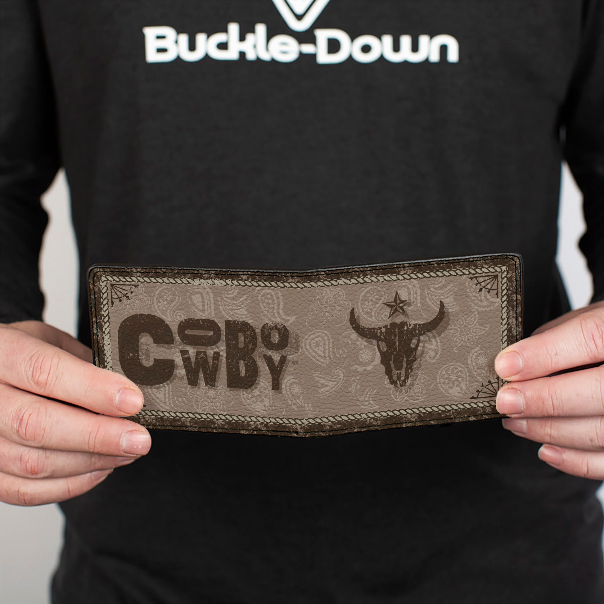 Bi-Fold Wallet - Western COWBOY Icons Collage Tan Browns Bi-Fold Wallets Buckle-Down