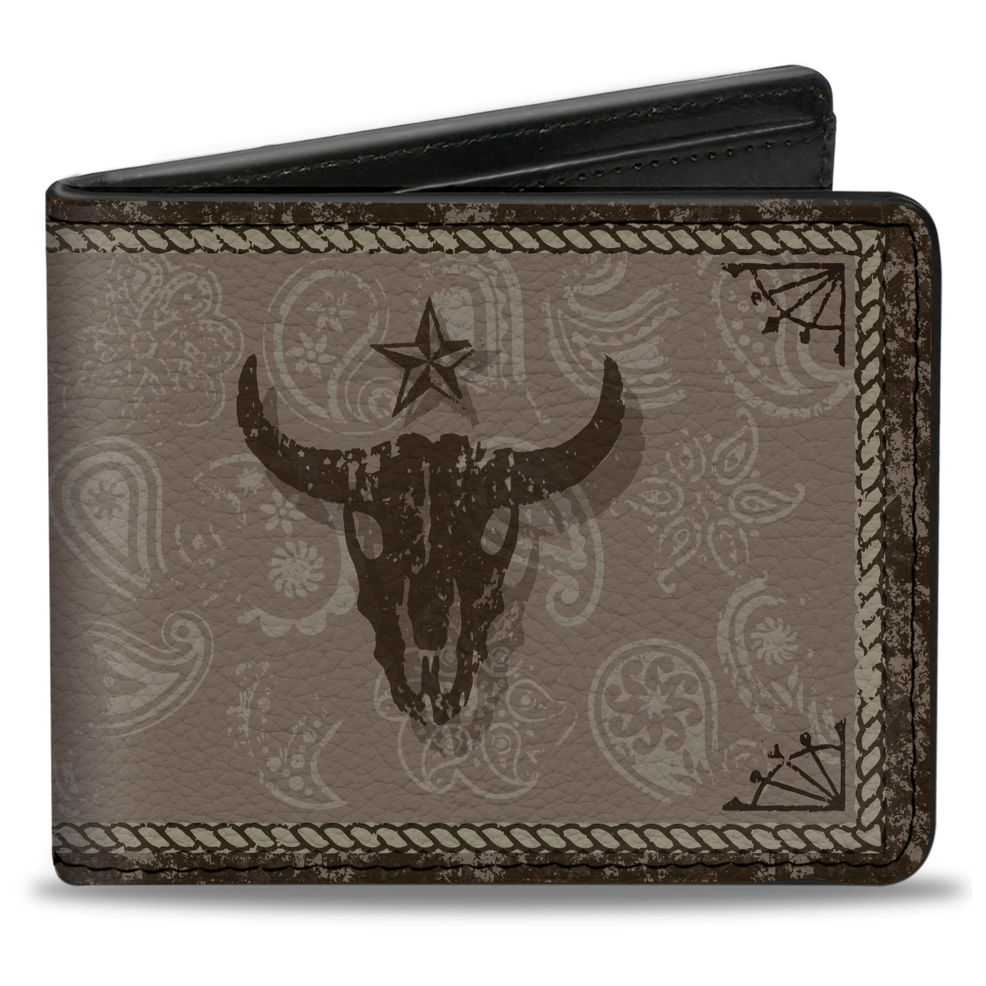 Bi-Fold Wallet - Western COWBOY Icons Collage Tan Browns Bi-Fold Wallets Buckle-Down