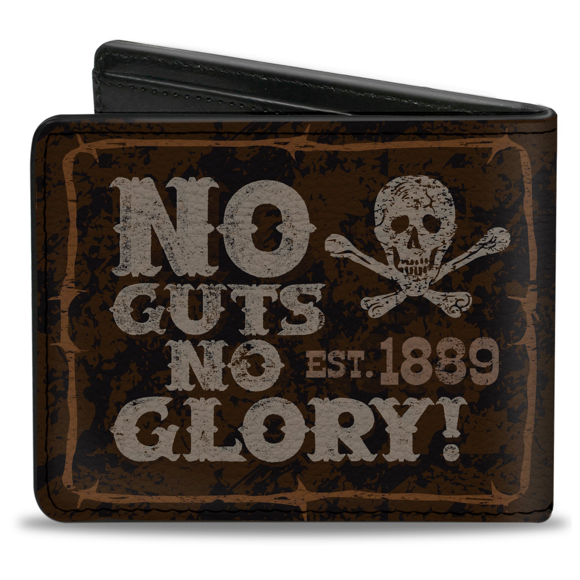 Bi-Fold Wallet - Western NO GUTS NO GLORY Skull and Crossbones Browns Gray Bi-Fold Wallets Buckle-Down