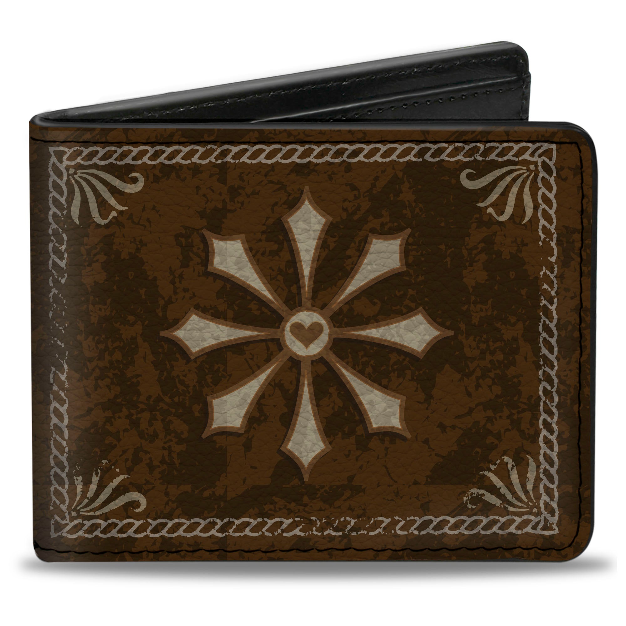 Bi-Fold Wallet - Western WHISKEY Heart Repeat Browns Tan Bi-Fold Wallets Buckle-Down