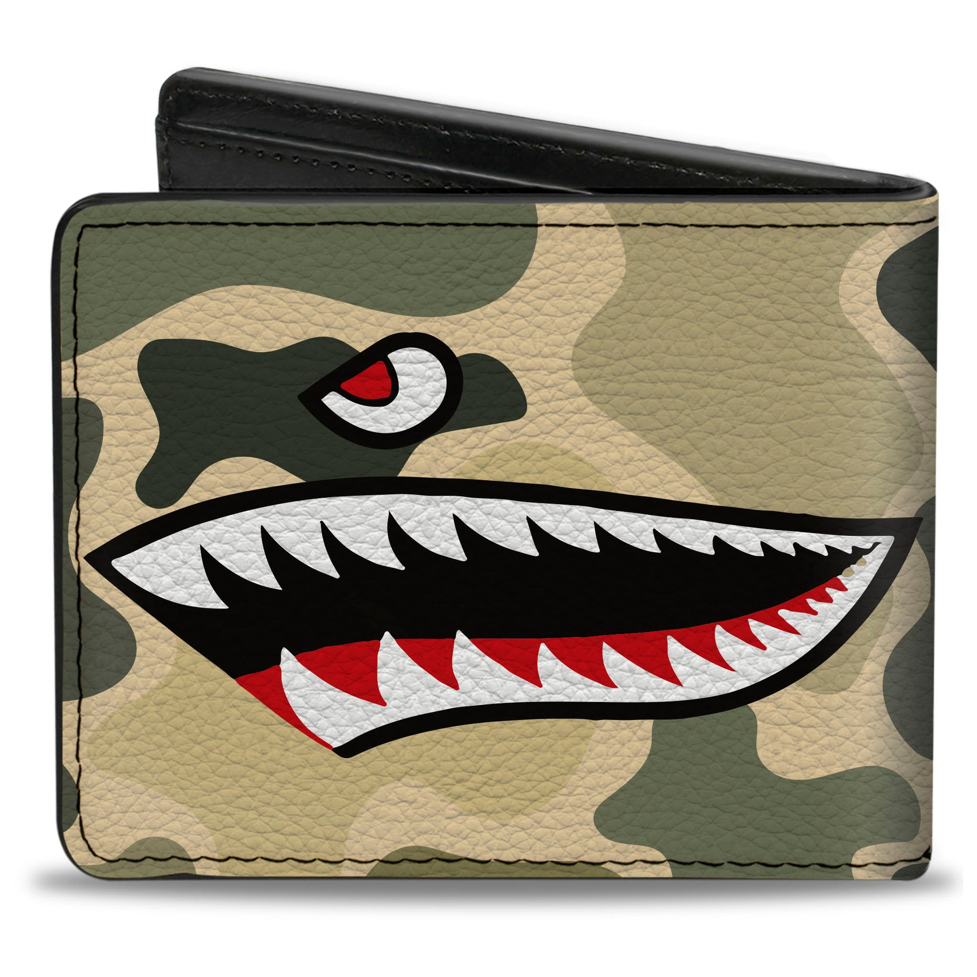 Bi-Fold Wallet - Warhawk Shark Face Camo Olive Bi-Fold Wallets Buckle-Down