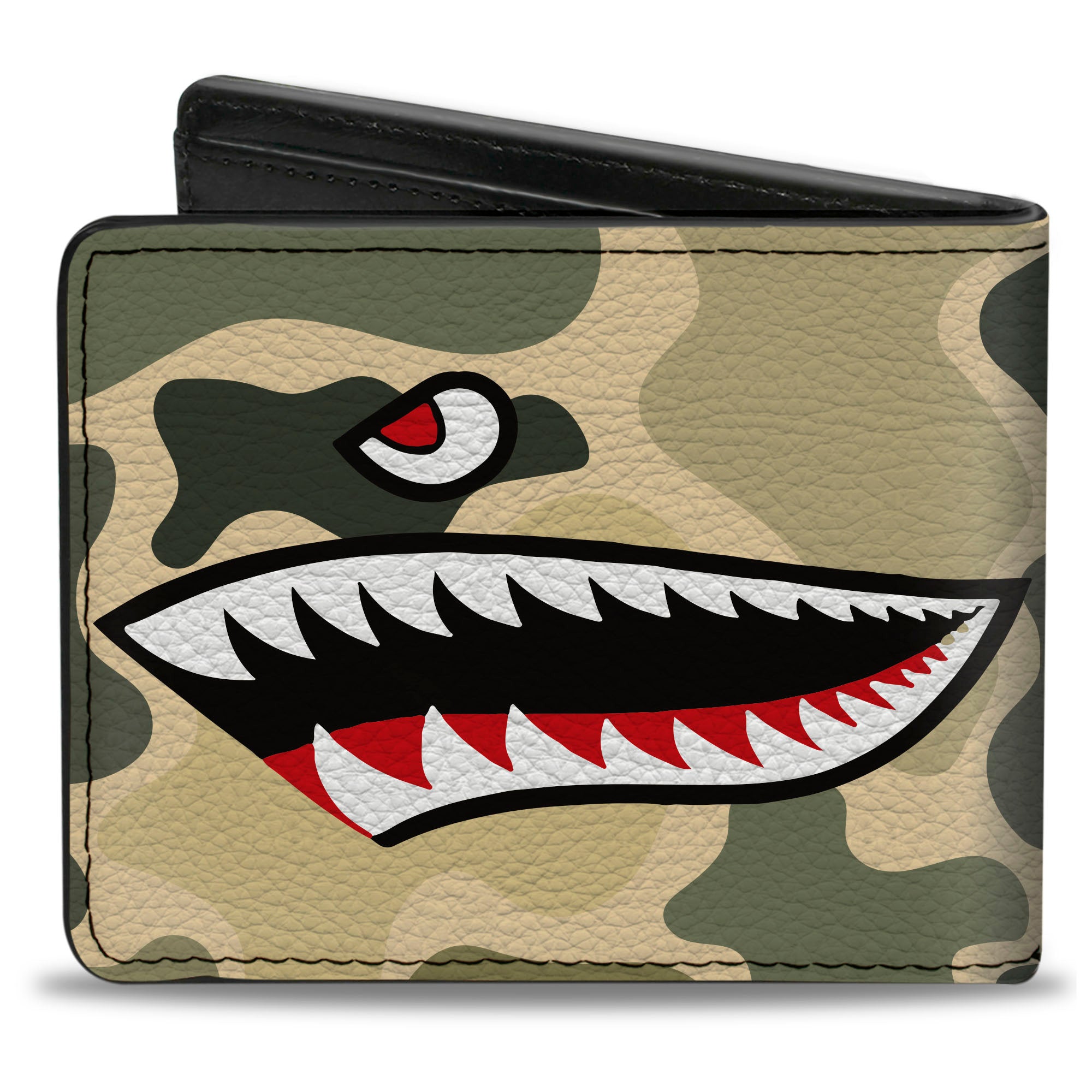 Bi-Fold Wallet - Warhawk Shark Face Camo Olive Bi-Fold Wallets Buckle-Down
