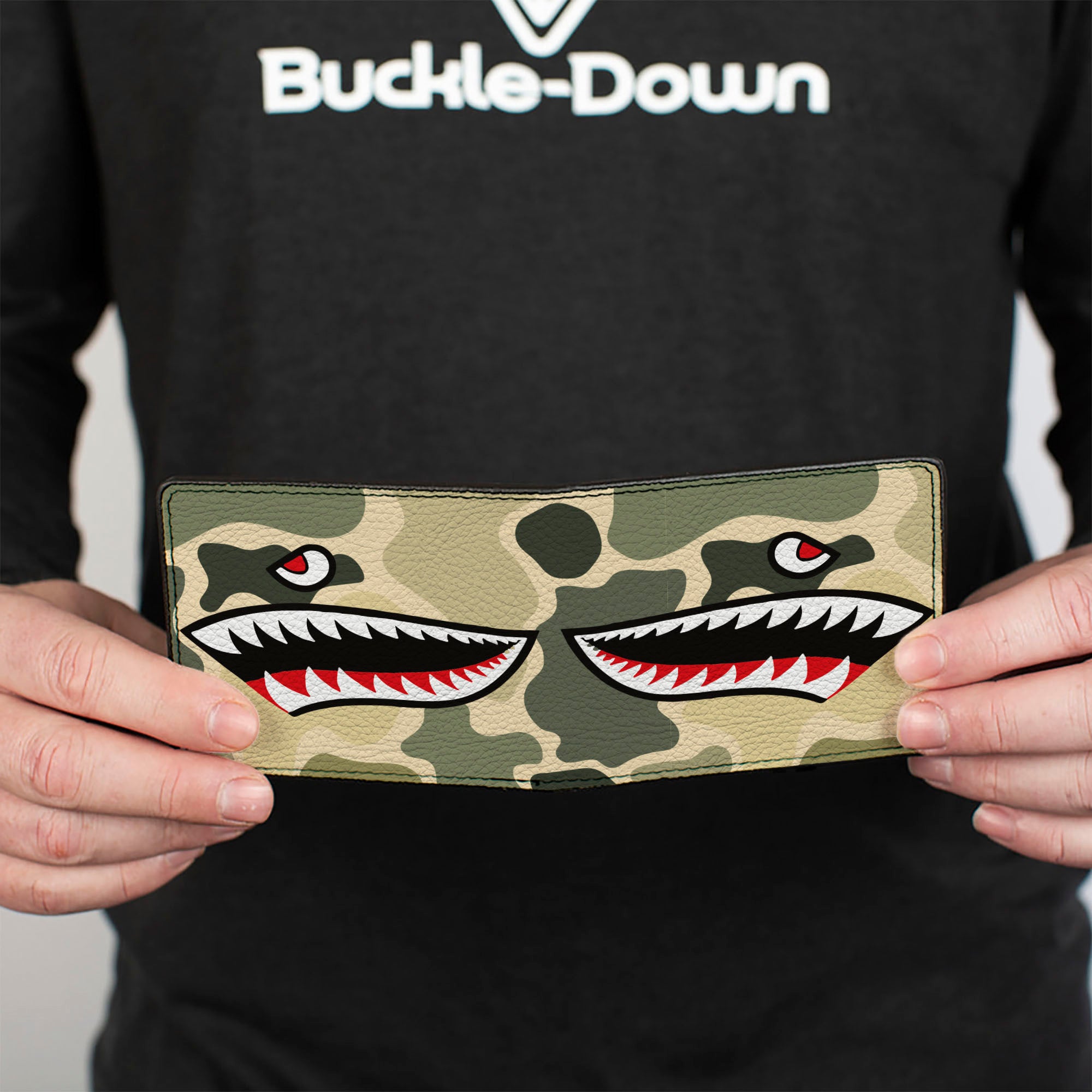 Bi-Fold Wallet - Warhawk Shark Face Camo Olive Bi-Fold Wallets Buckle-Down