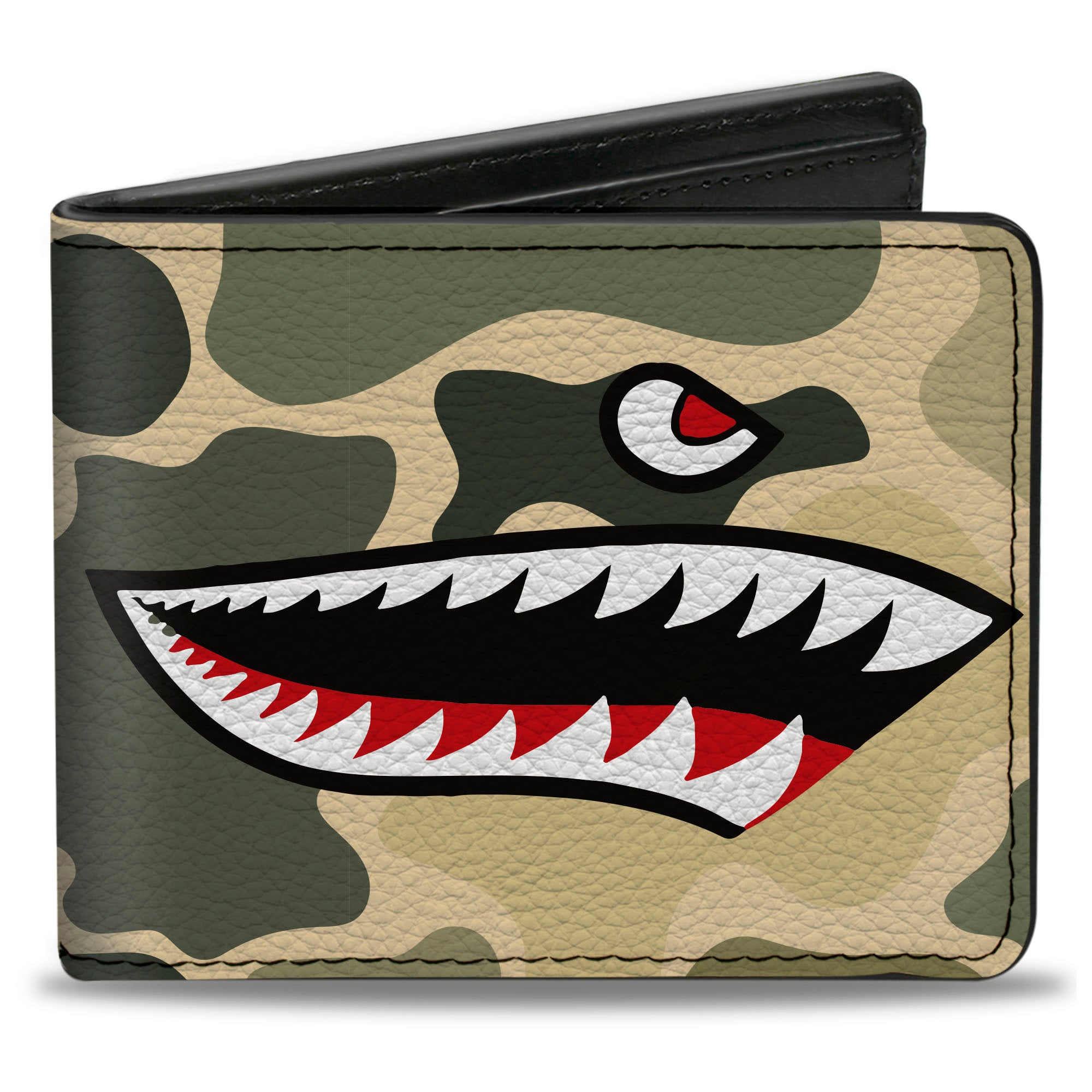 Bi-Fold Wallet - Warhawk Shark Face Camo Olive Bi-Fold Wallets Buckle-Down