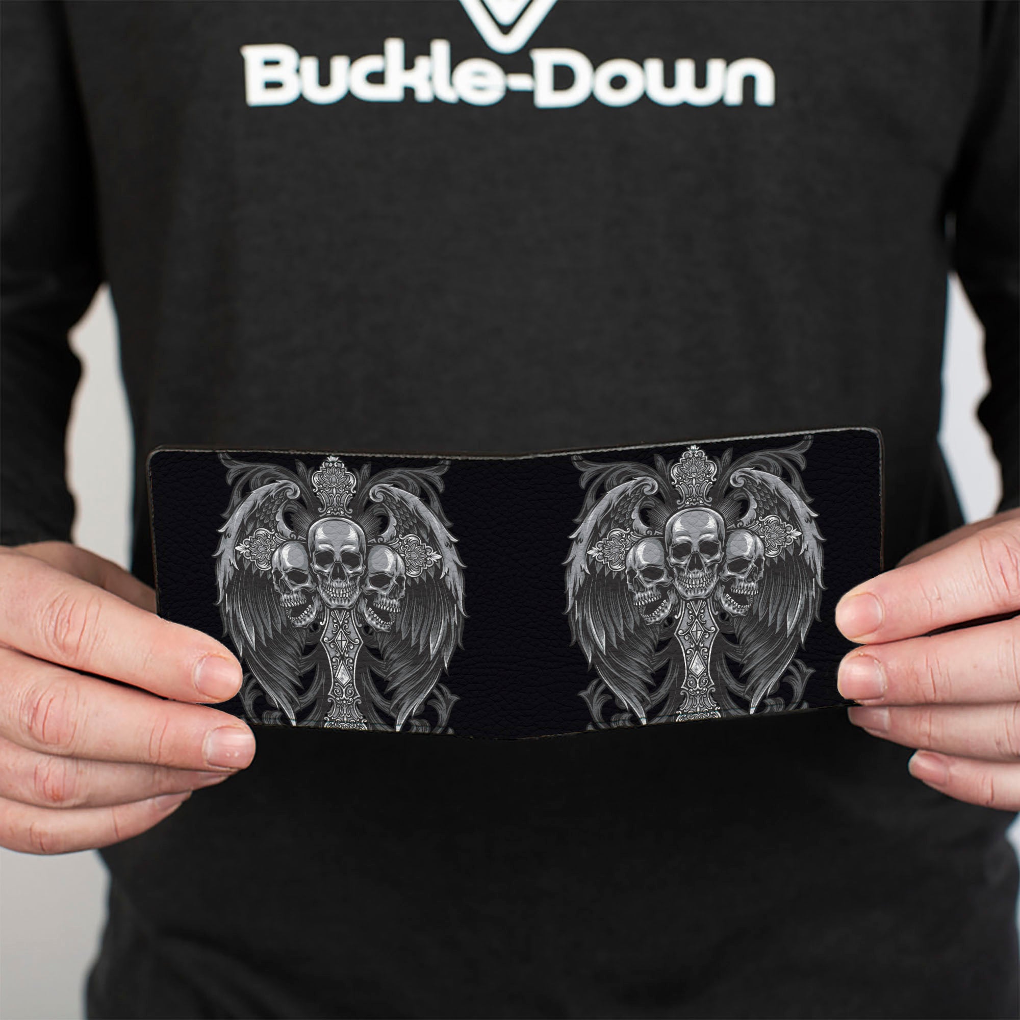 Bi-Fold Wallet - Winged Cross and Skull Trio Black/Grays Bi-Fold Wallets Buckle-Down