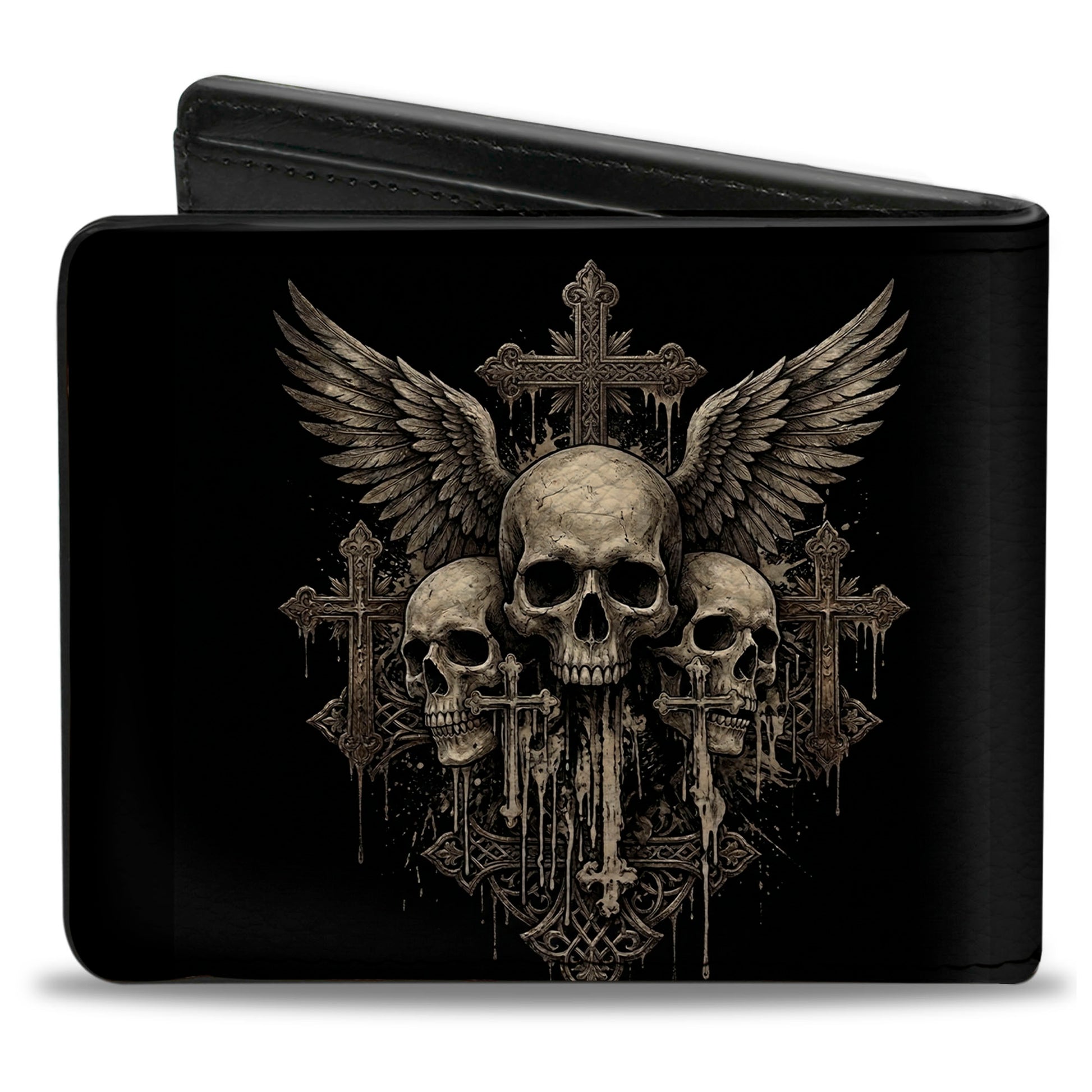 Bi-Fold Wallet - Winged Skulls and Crosses Black/Grays Bi-Fold Wallets Buckle-Down