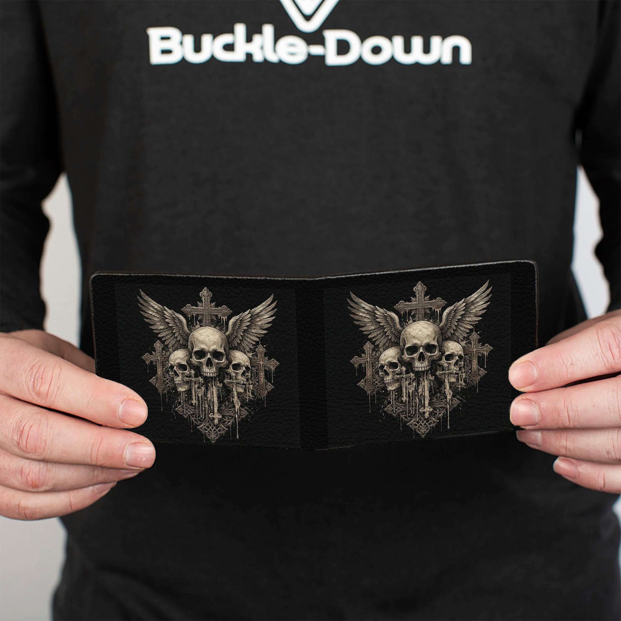 Bi-Fold Wallet - Winged Skulls and Crosses Black/Grays Bi-Fold Wallets Buckle-Down