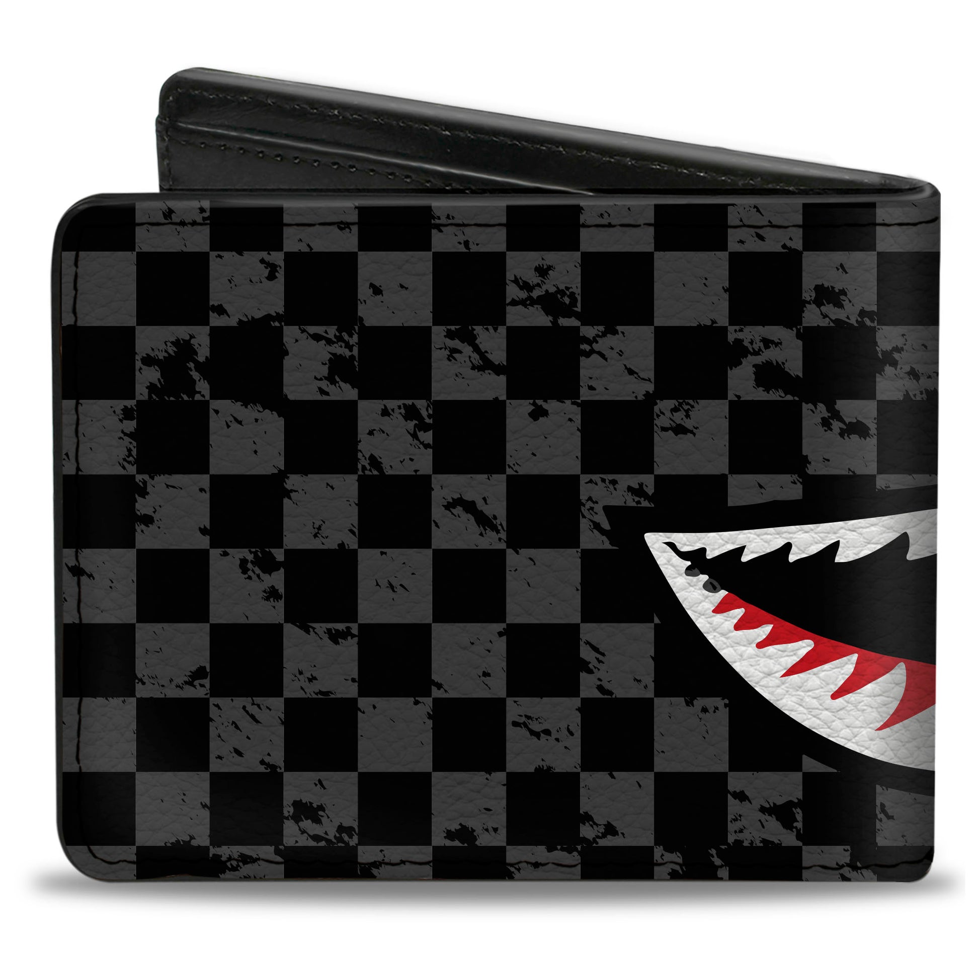 Bi-Fold Wallet - Warhawk Shark Face Weathered Checker Gray/Black Bi-Fold Wallets Buckle-Down