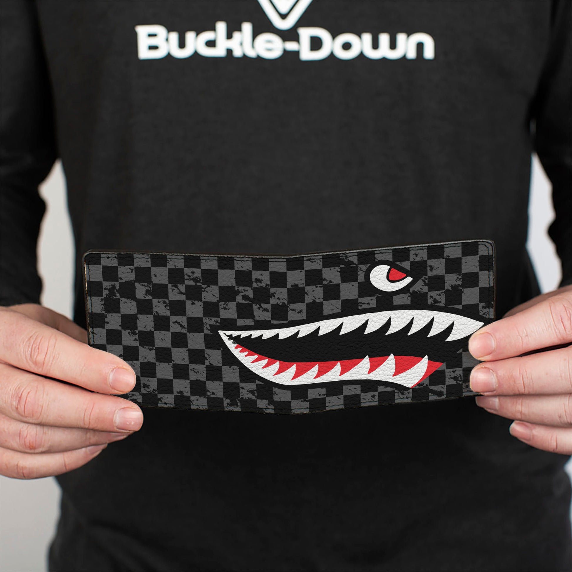 Bi-Fold Wallet - Warhawk Shark Face Weathered Checker Gray/Black Bi-Fold Wallets Buckle-Down