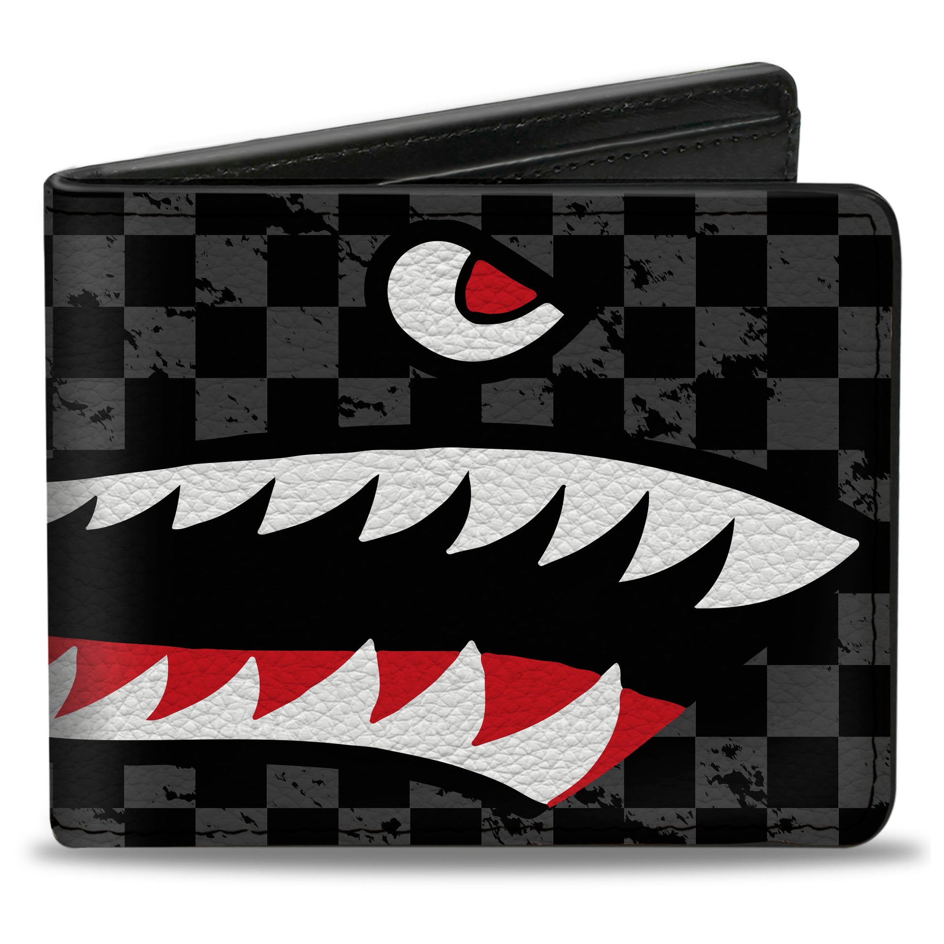 Bi-Fold Wallet - Warhawk Shark Face Weathered Checker Gray/Black Bi-Fold Wallets Buckle-Down