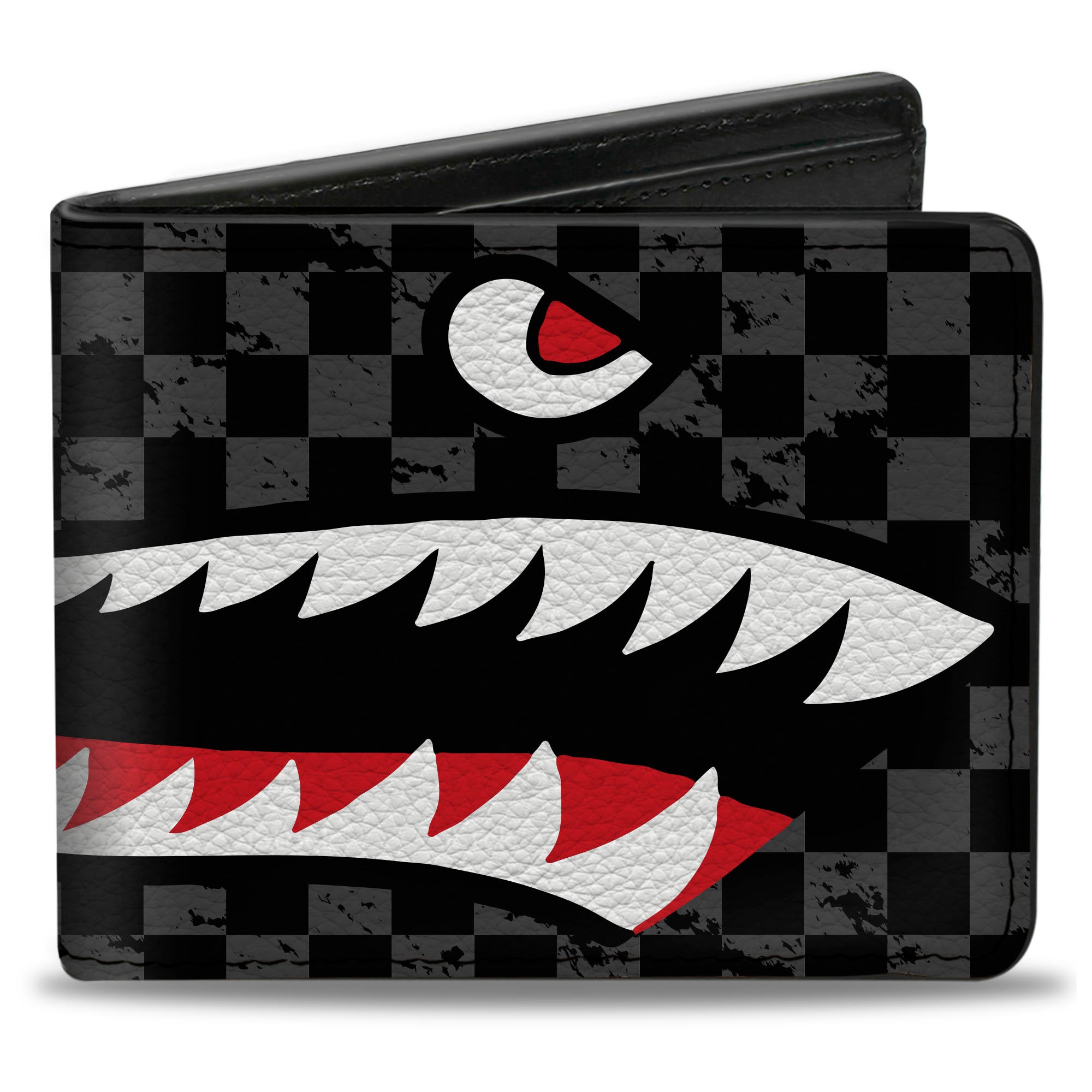 Bi-Fold Wallet - Warhawk Shark Face Weathered Checker Gray/Black Bi-Fold Wallets Buckle-Down