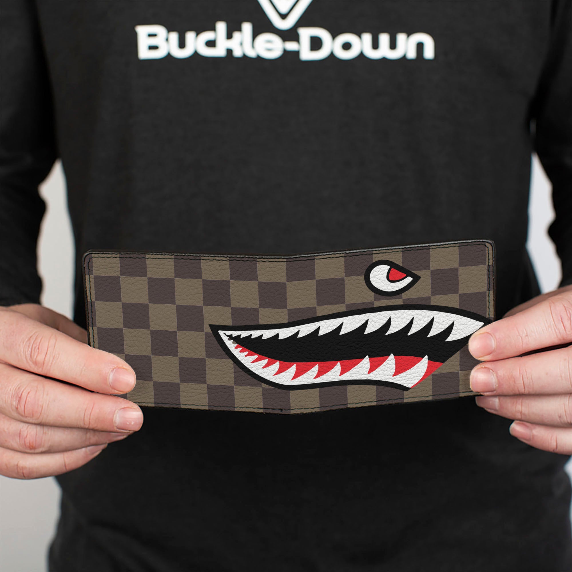 Bi-Fold Wallet - Warhawk Shark Face Checker Browns Bi-Fold Wallets Buckle-Down