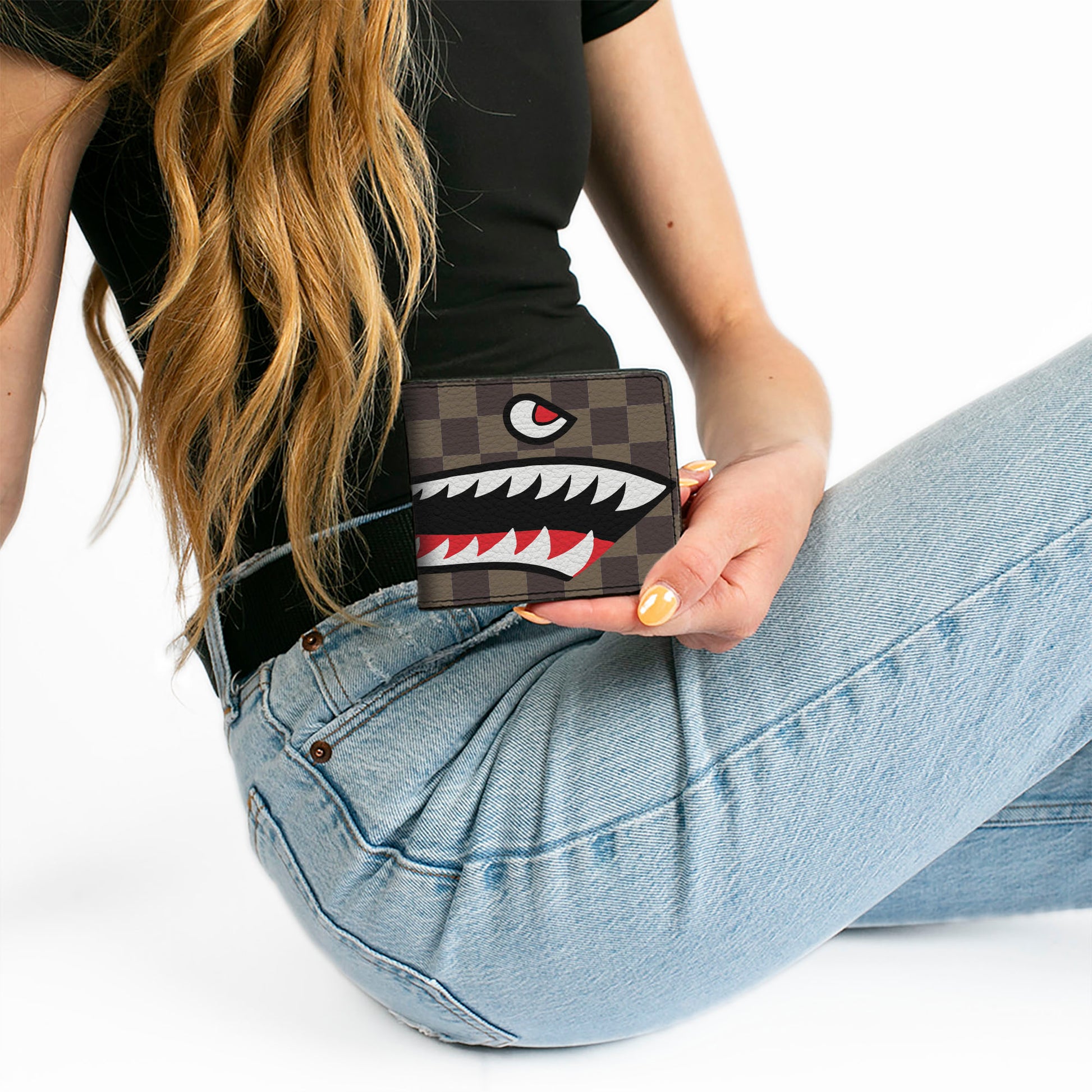 Bi-Fold Wallet - Warhawk Shark Face Checker Browns Bi-Fold Wallets Buckle-Down