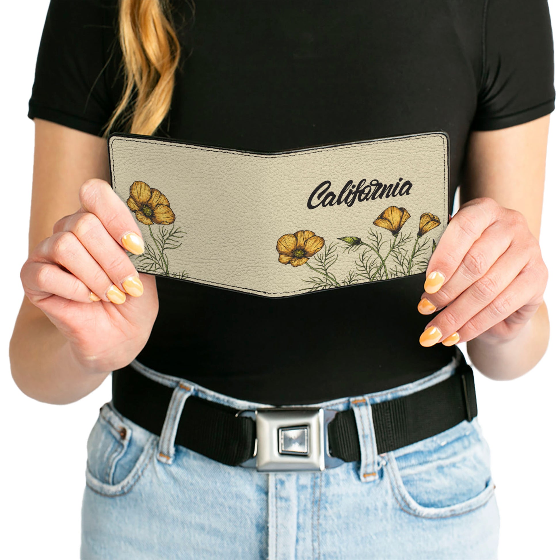 Bi-Fold Wallet - CALIFORNIA Poppy and Script Beige Bi-Fold Wallets Buckle-Down