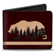 Bi-Fold Wallet - Cali Bear Silhouette with Trees Stripe Burgundy/Tan/Black Bi-Fold Wallets Buckle-Down