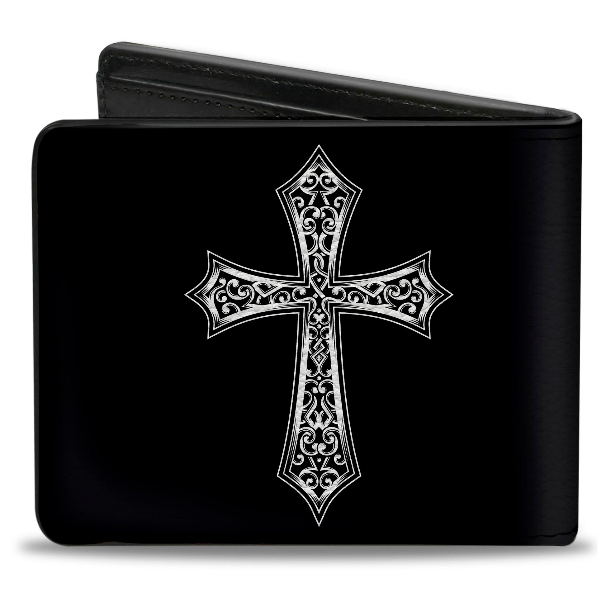 Bi-Fold Wallet - Cross Ornamental Fill Black/Grays Bi-Fold Wallets Buckle-Down