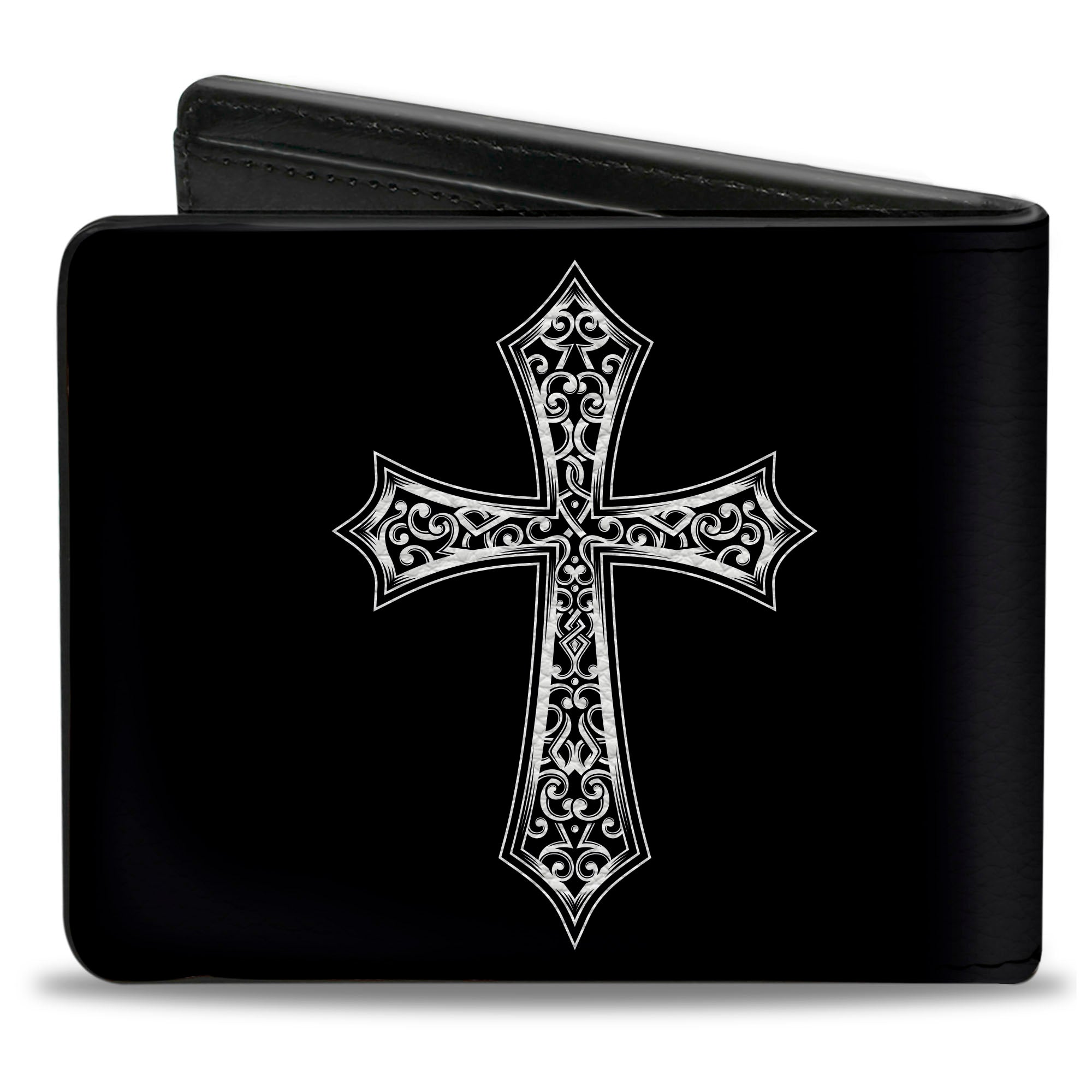 Bi-Fold Wallet - Cross Ornamental Fill Black/Grays Bi-Fold Wallets Buckle-Down
