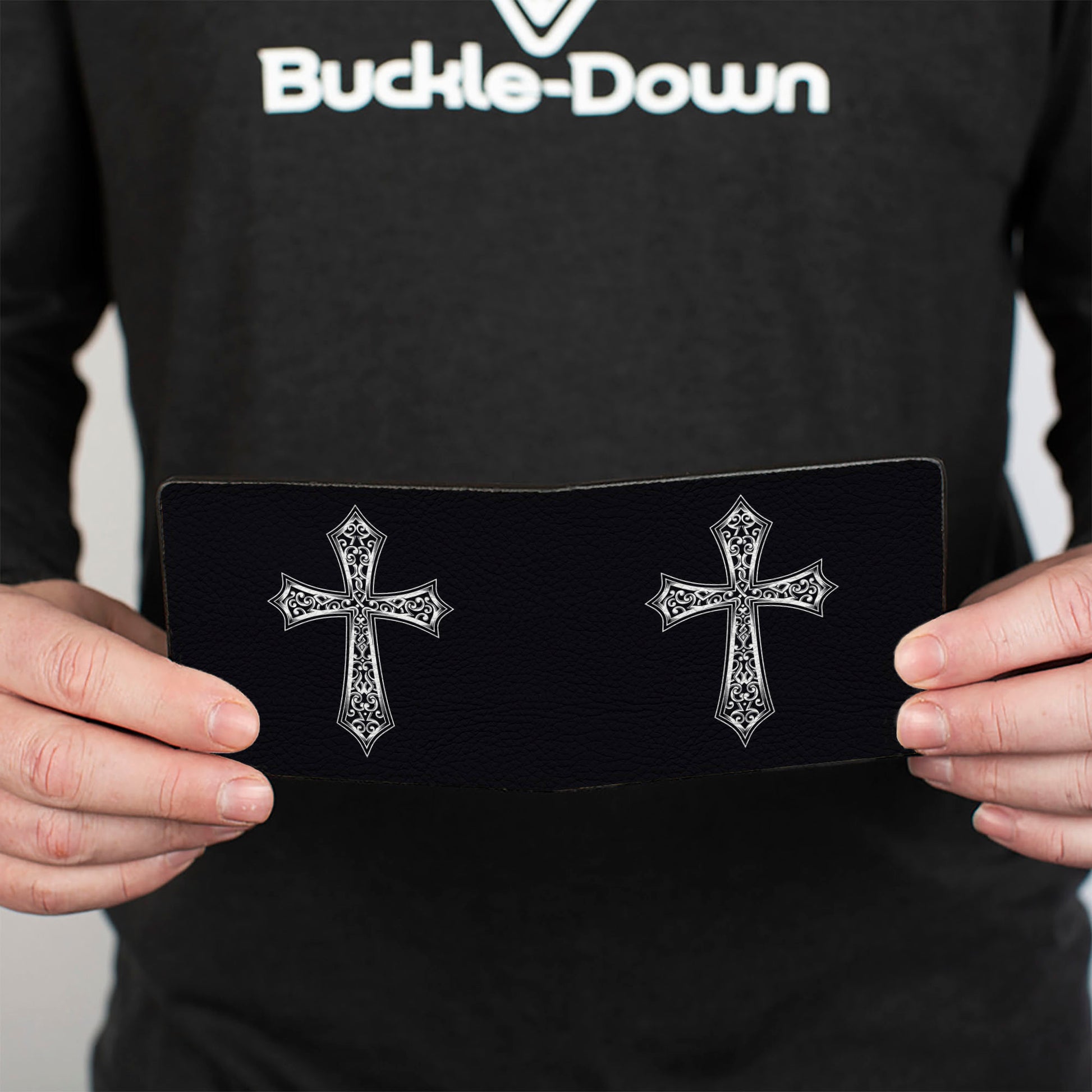 Bi-Fold Wallet - Cross Ornamental Fill Black/Grays Bi-Fold Wallets Buckle-Down