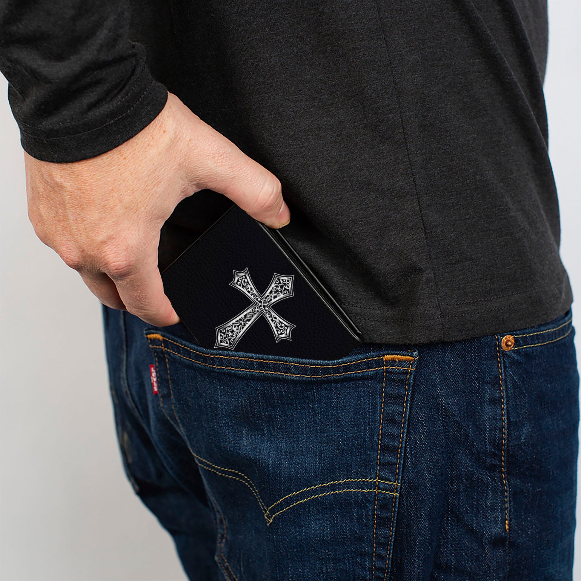 Bi-Fold Wallet - Cross Ornamental Fill Black/Grays Bi-Fold Wallets Buckle-Down