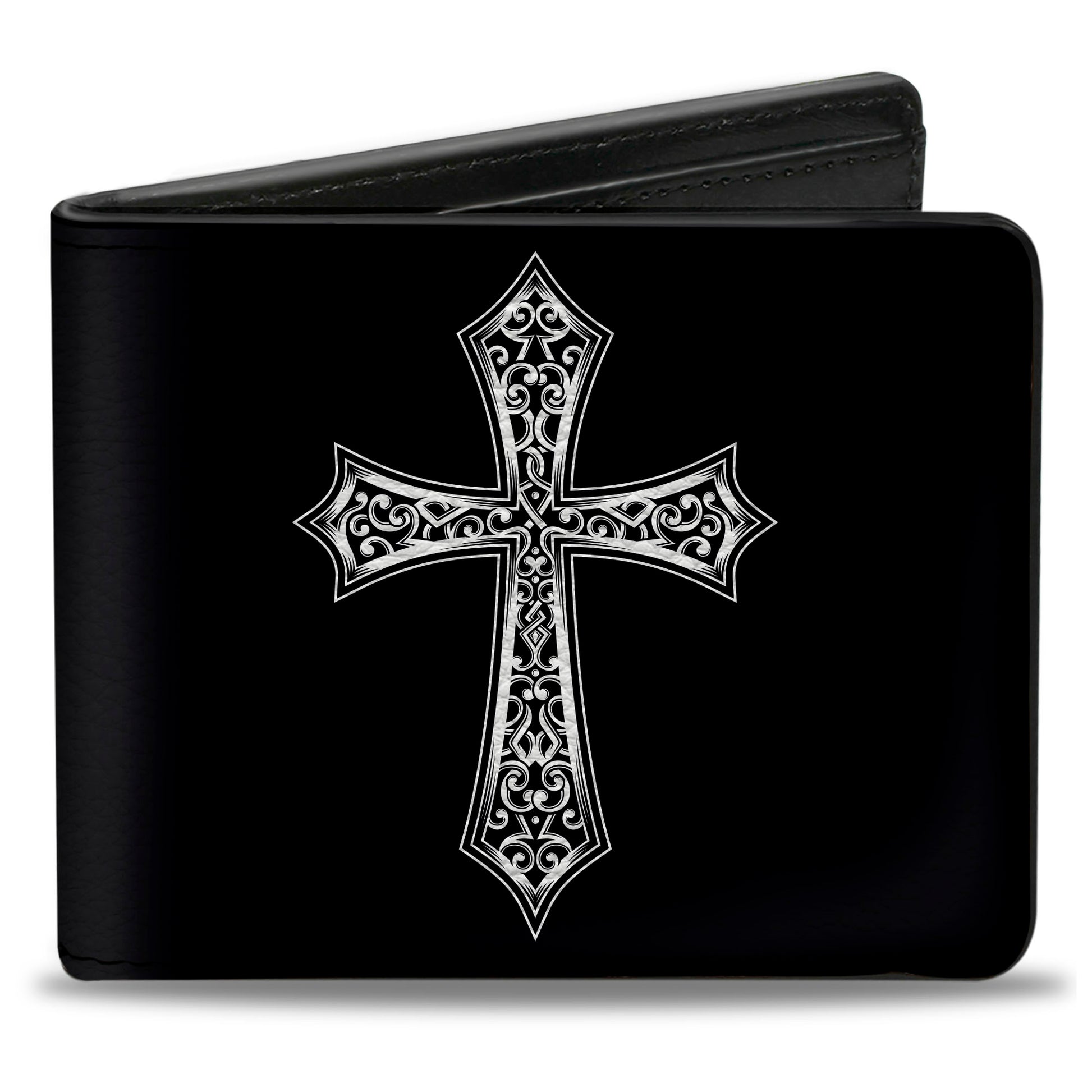 Bi-Fold Wallet - Cross Ornamental Fill Black/Grays Bi-Fold Wallets Buckle-Down