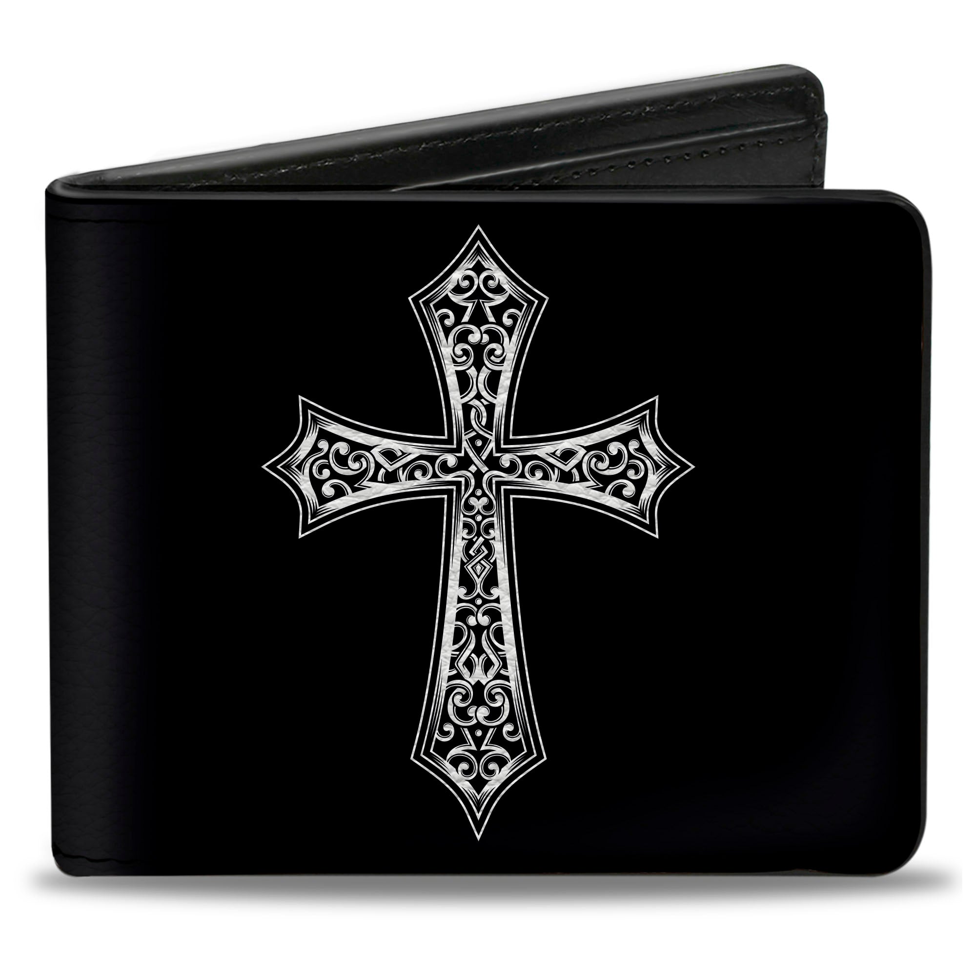 Bi-Fold Wallet - Cross Ornamental Fill Black/Grays Bi-Fold Wallets Buckle-Down