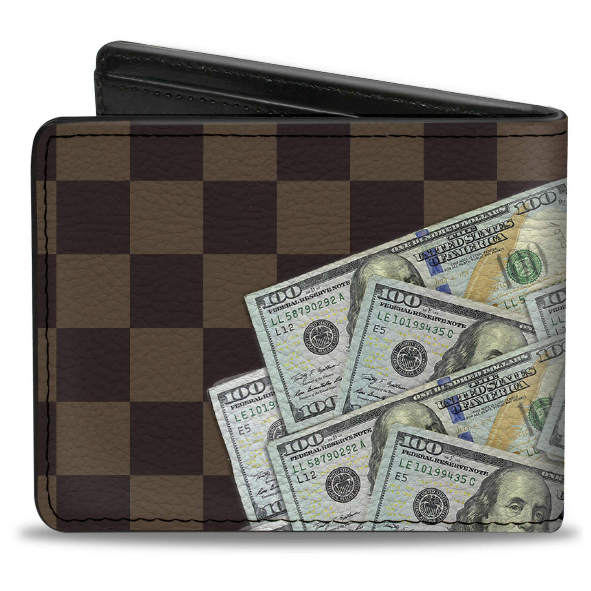 Bi-Fold Wallet - Checker 100 Dollar Bills Stacked Browns Bi-Fold Wallets Buckle-Down