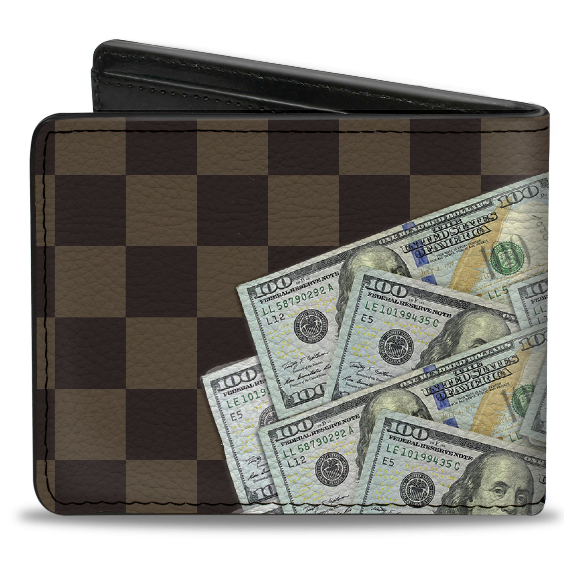 Bi-Fold Wallet - Checker 100 Dollar Bills Stacked Browns Bi-Fold Wallets Buckle-Down