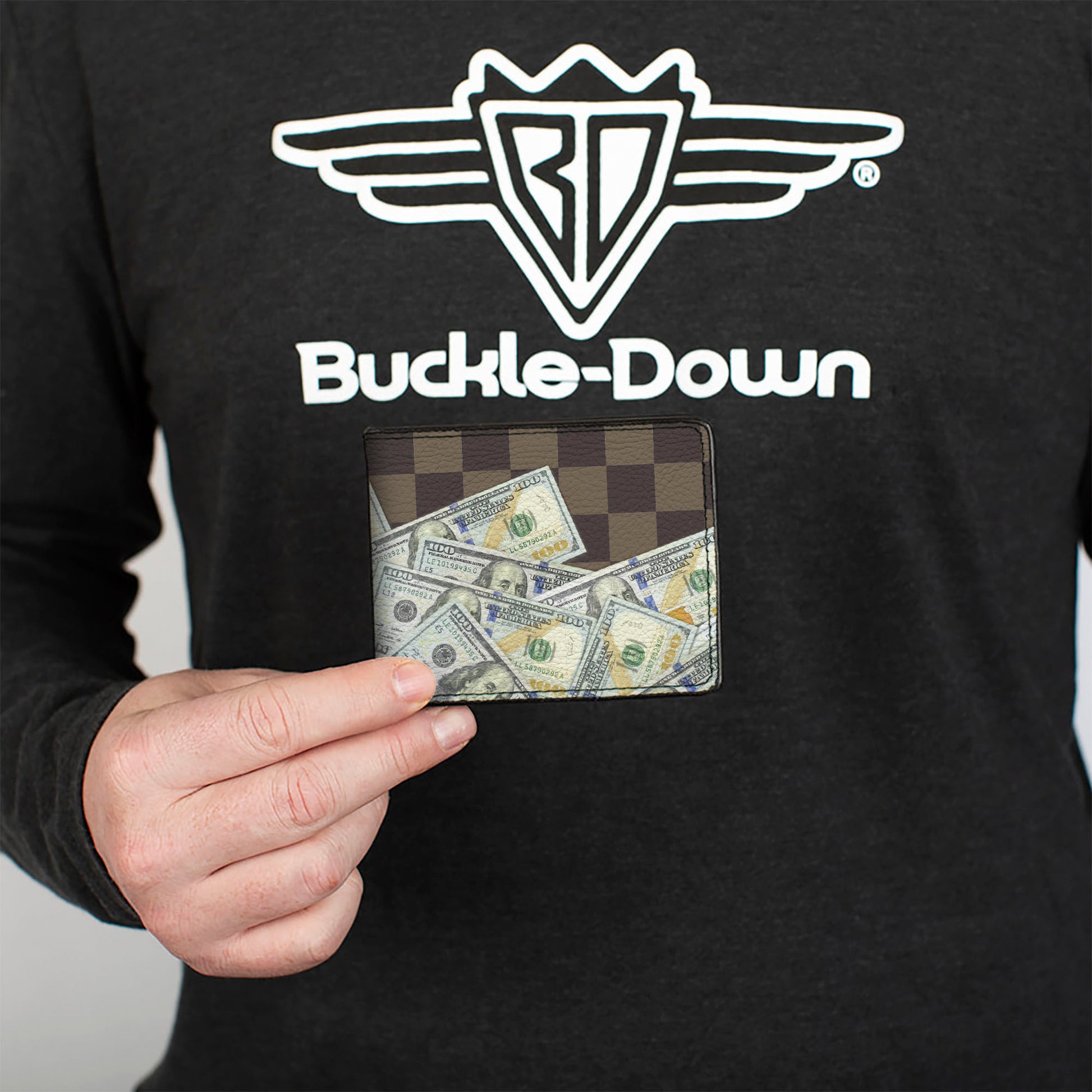 Bi-Fold Wallet - Checker 100 Dollar Bills Stacked Browns Bi-Fold Wallets Buckle-Down