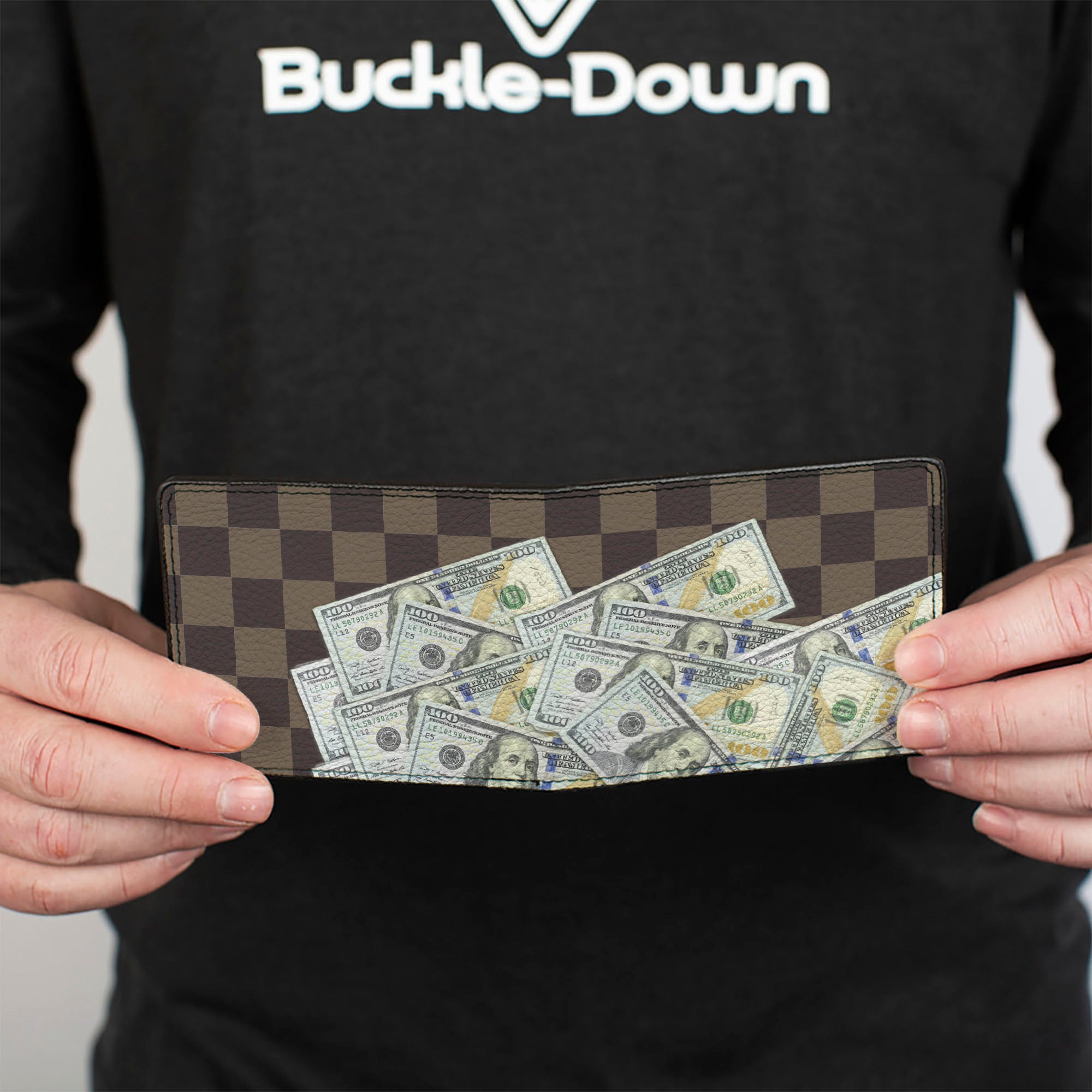 Bi-Fold Wallet - Checker 100 Dollar Bills Stacked Browns Bi-Fold Wallets Buckle-Down