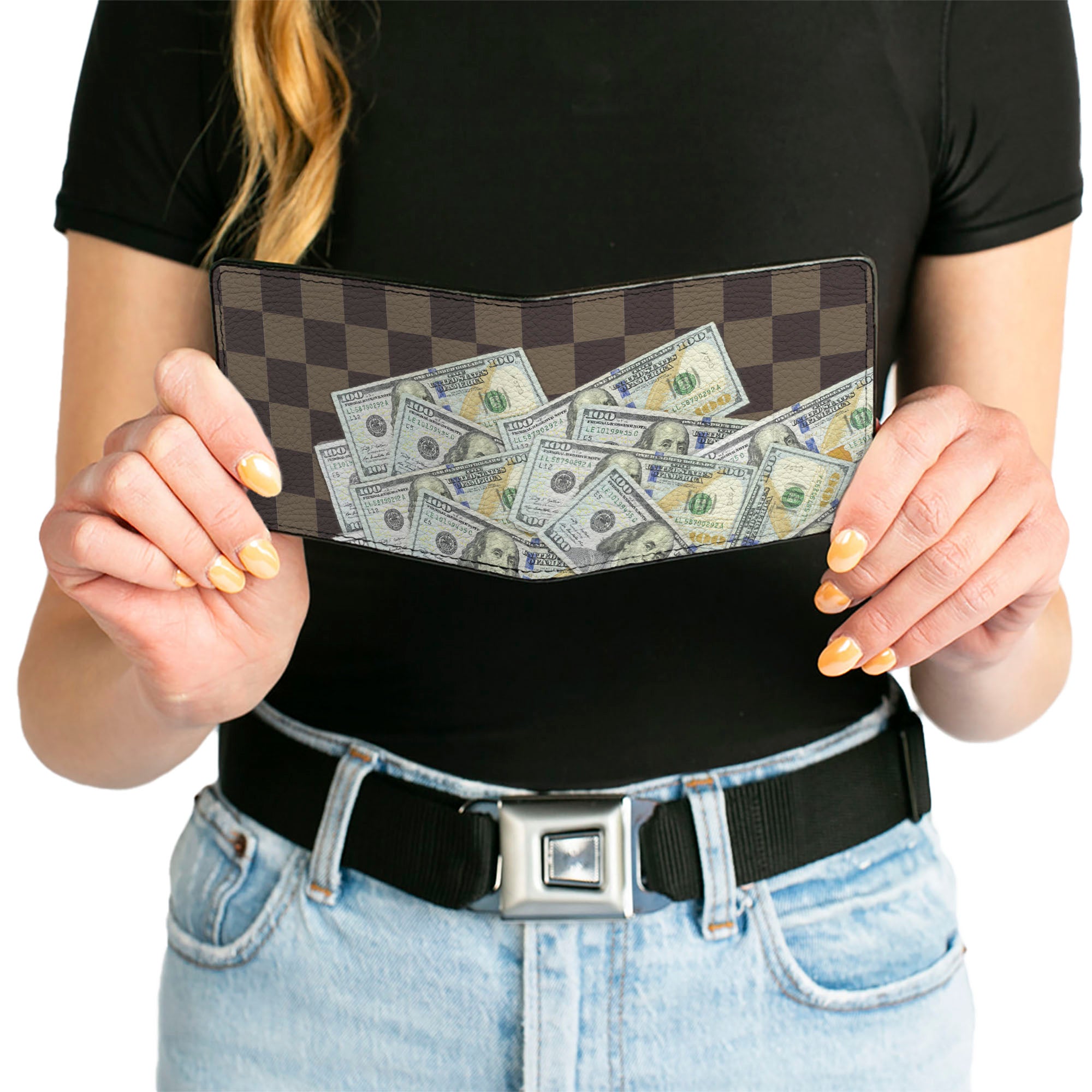 Bi-Fold Wallet - Checker 100 Dollar Bills Stacked Browns Bi-Fold Wallets Buckle-Down