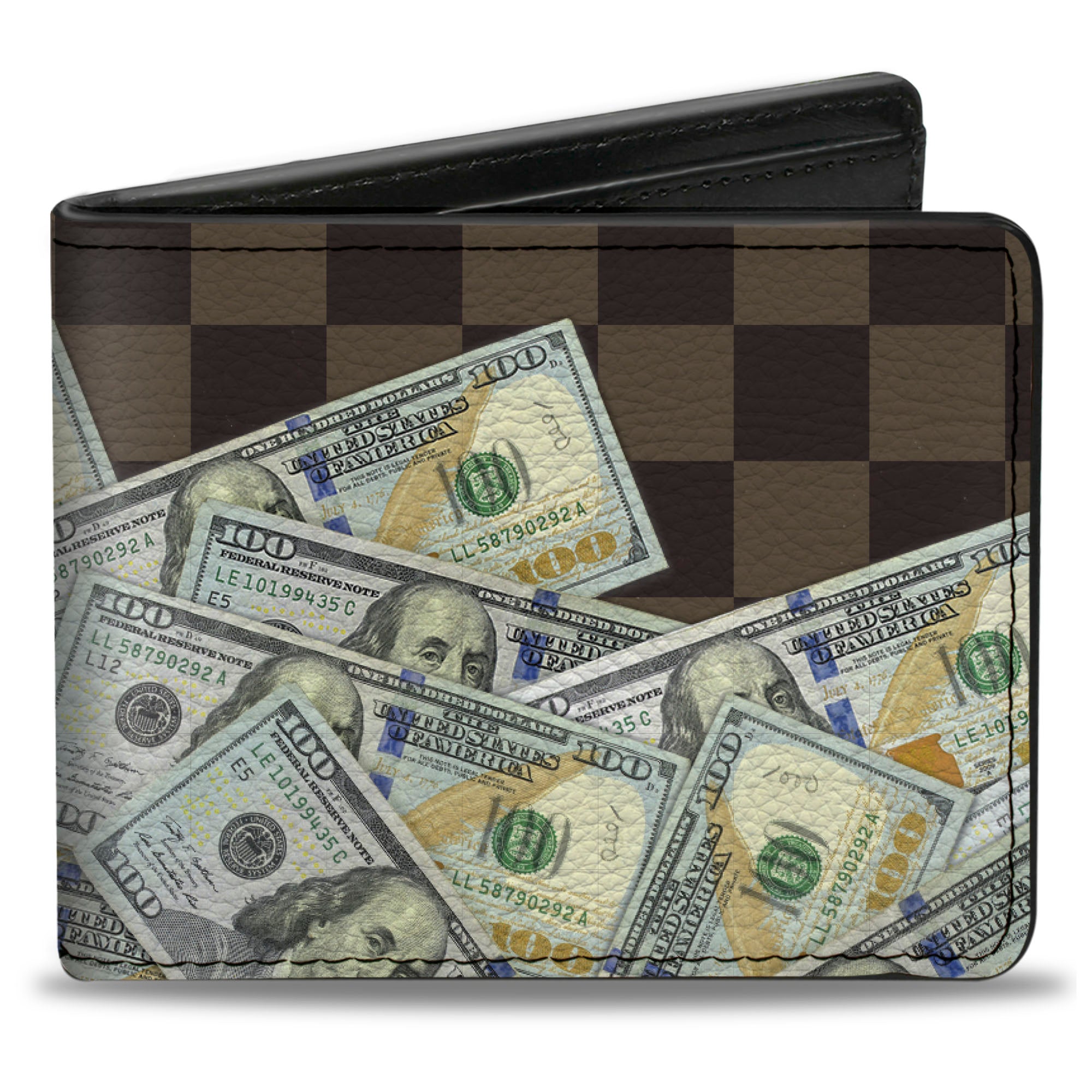 Bi-Fold Wallet - Checker 100 Dollar Bills Stacked Browns Bi-Fold Wallets Buckle-Down