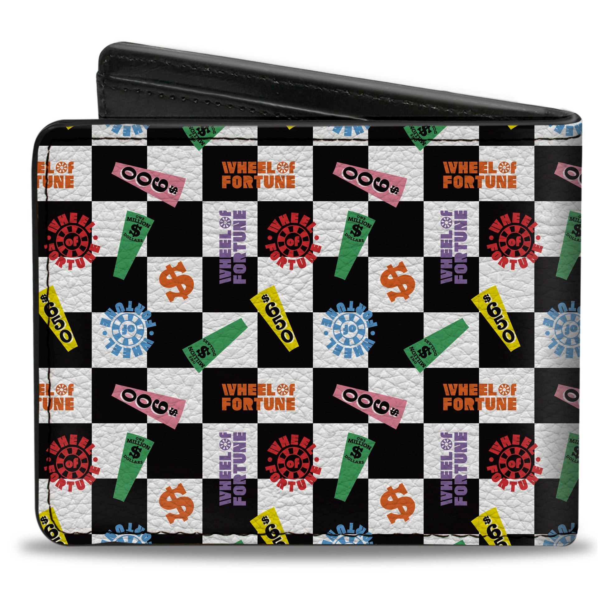 Bi-Fold Wallet - WHEEL OF FORTUNE Checker Icons White/Black/Multi Color Bi-Fold Wallets Wheel of Fortune