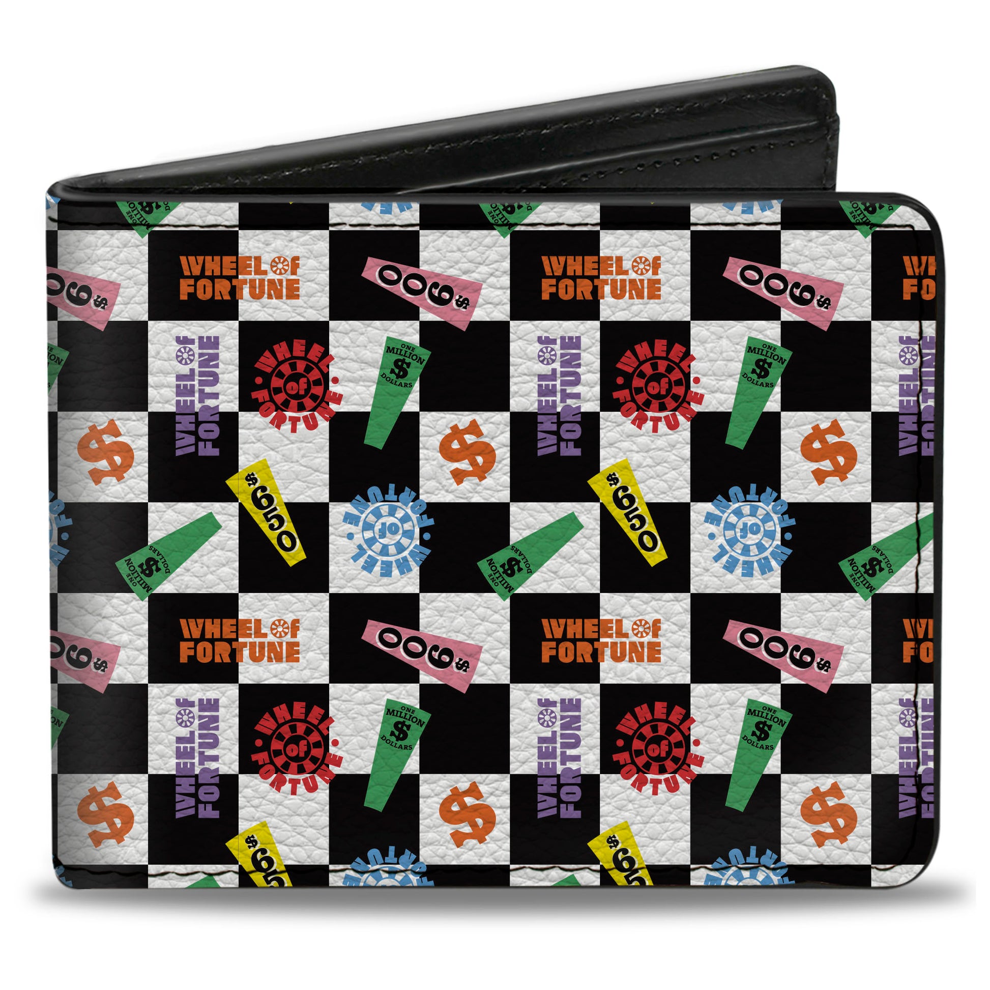 Bi-Fold Wallet - WHEEL OF FORTUNE Checker Icons White/Black/Multi Color Bi-Fold Wallets Wheel of Fortune