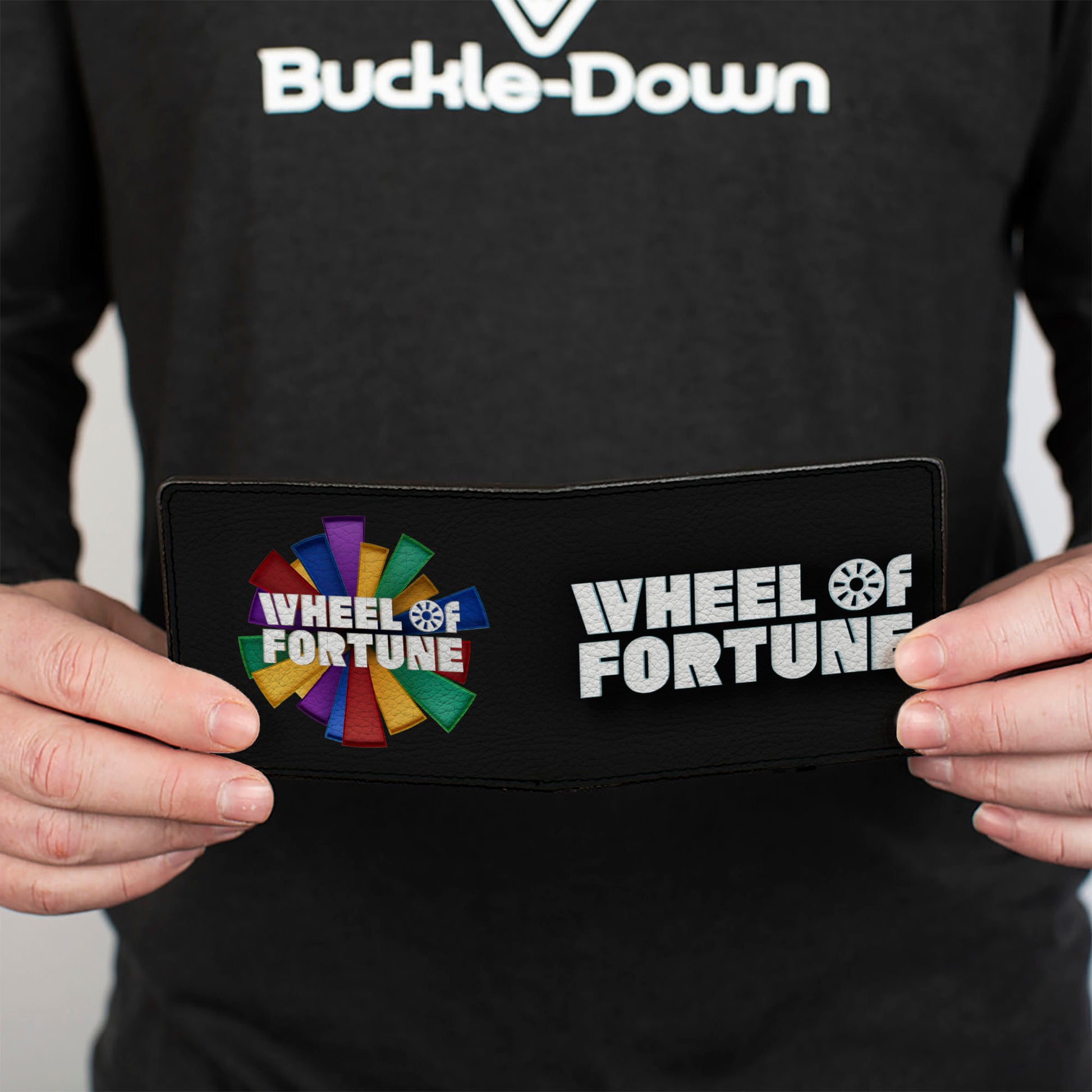 Bi-Fold Wallet - WHEEL OF FORTUNE Logo and Text Black/Multi Color/White Bi-Fold Wallets Wheel of Fortune