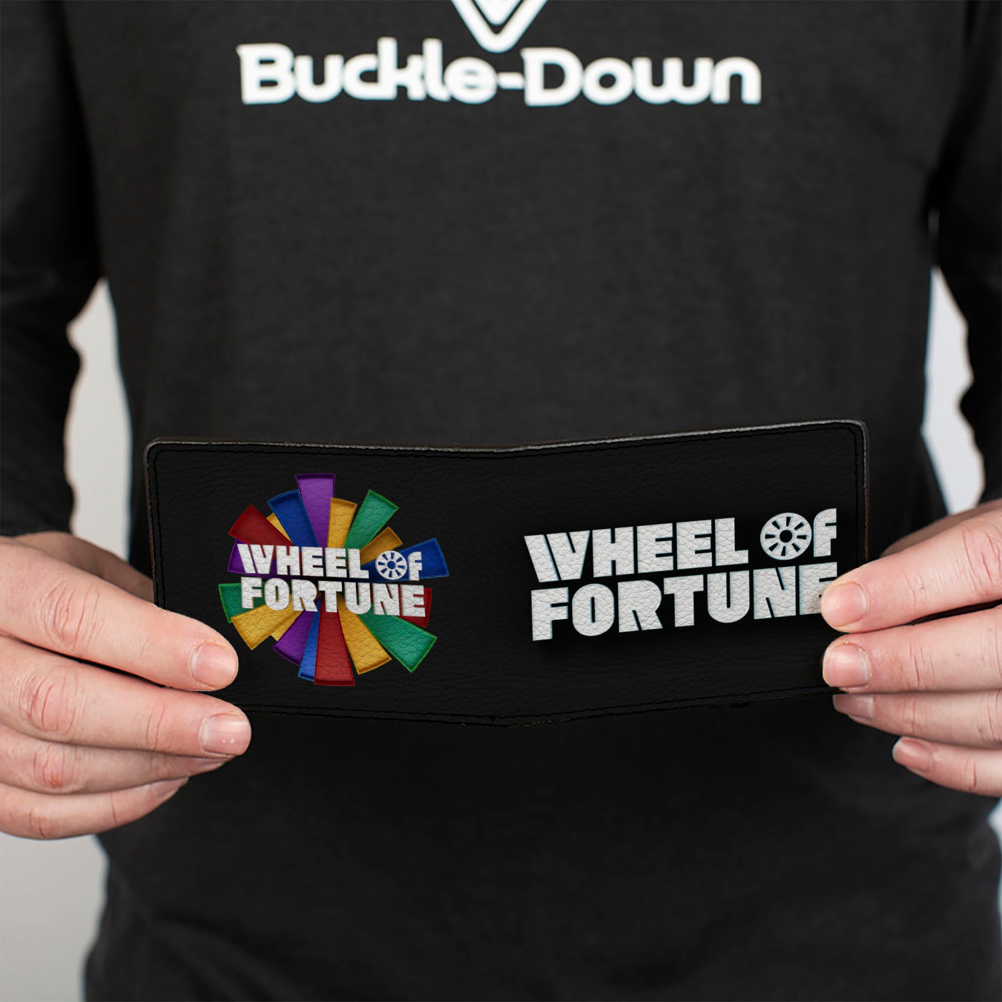 Bi-Fold Wallet - WHEEL OF FORTUNE Logo and Text Black/Multi Color/White Bi-Fold Wallets Wheel of Fortune
