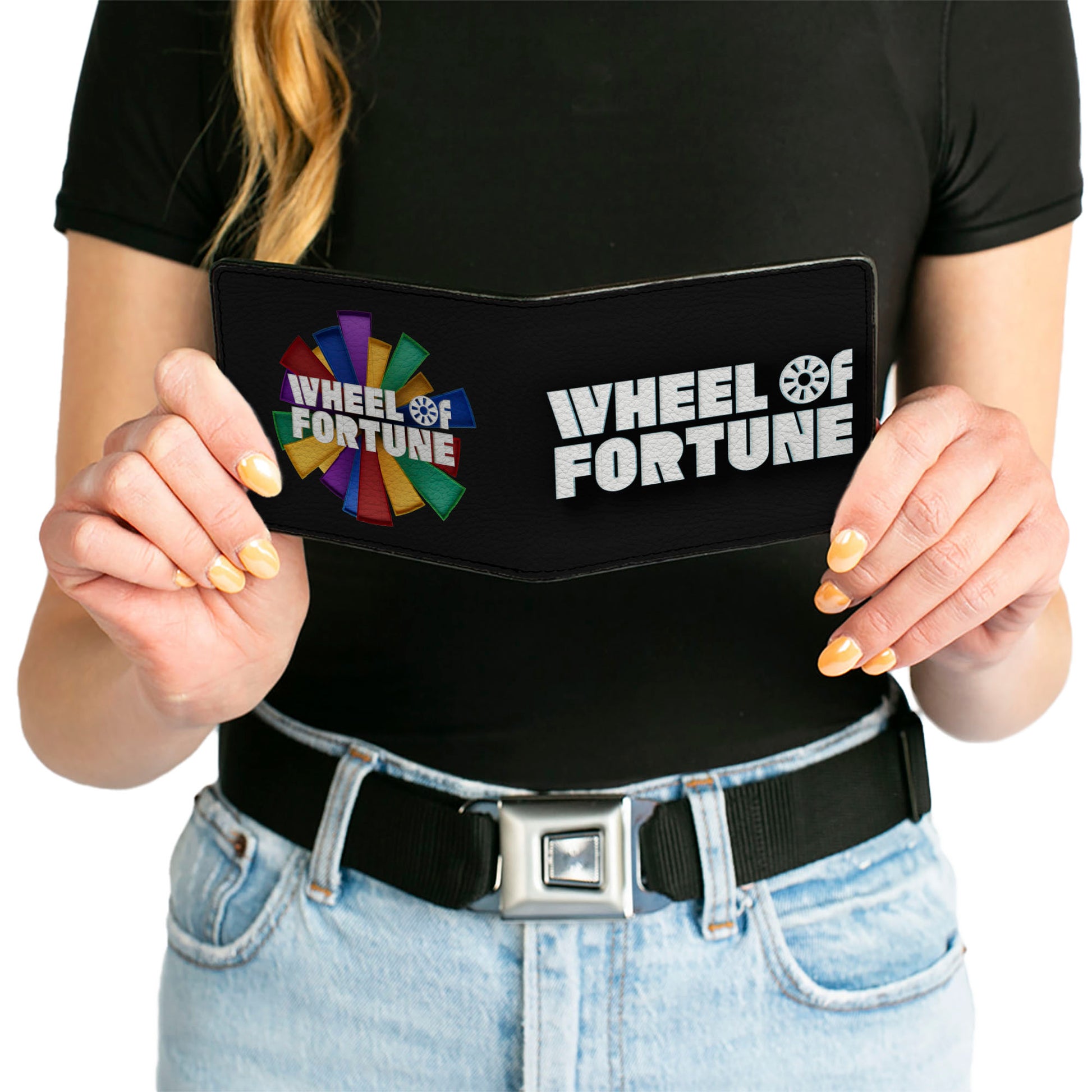 Bi-Fold Wallet - WHEEL OF FORTUNE Logo and Text Black/Multi Color/White Bi-Fold Wallets Wheel of Fortune