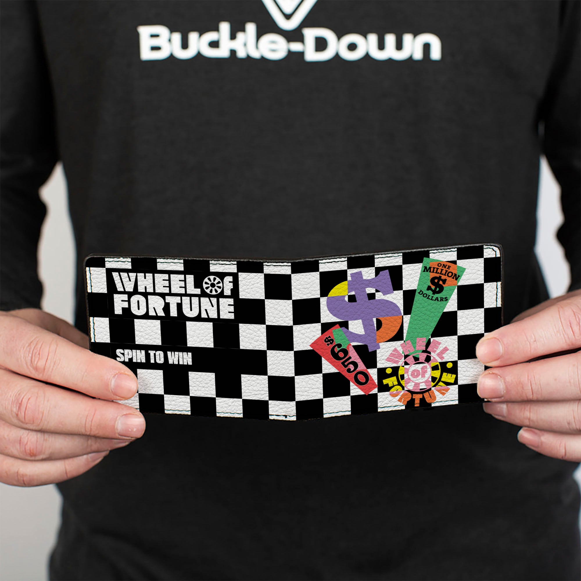 Bi-Fold Wallet - WHEEL OF FORTUNE SPIN TO WIN Checker Black/White/Multi Color Bi-Fold Wallets Wheel of Fortune
