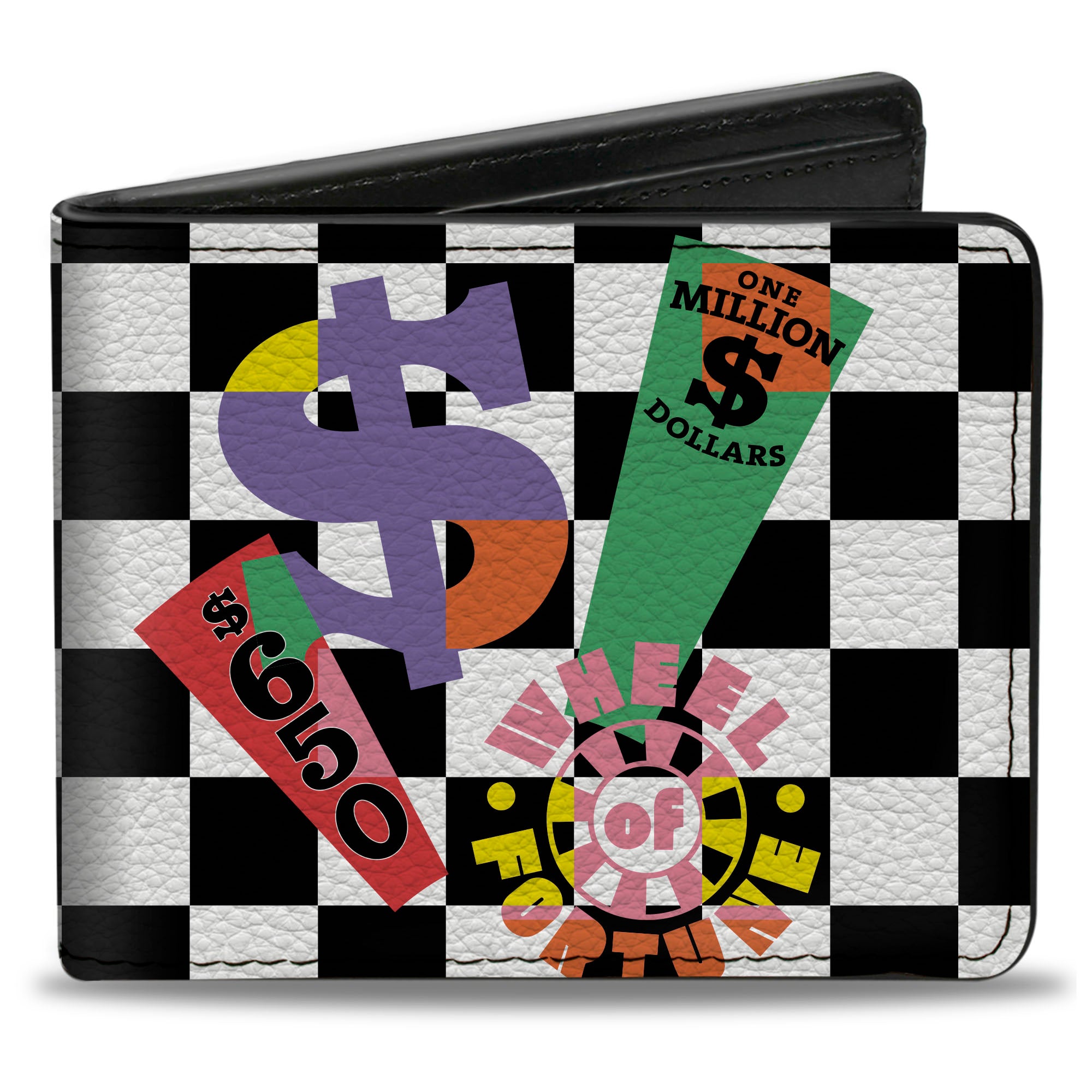 Bi-Fold Wallet - WHEEL OF FORTUNE SPIN TO WIN Checker Black/White/Multi Color Bi-Fold Wallets Wheel of Fortune