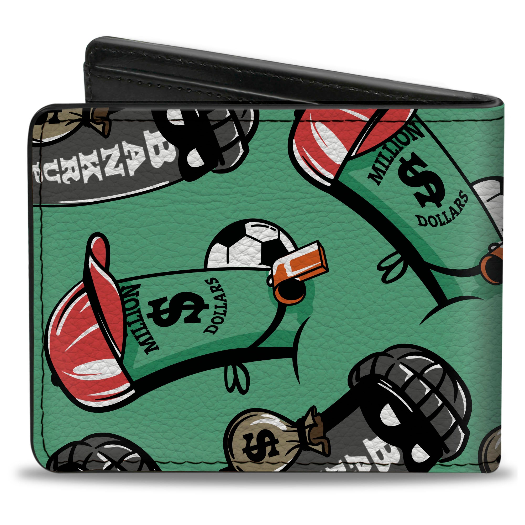 Bi-Fold Wallet - Wheel of Fortune MILLION DOLLARS and BANKRUPT Wedge Characters Green Bi-Fold Wallets Wheel of Fortune