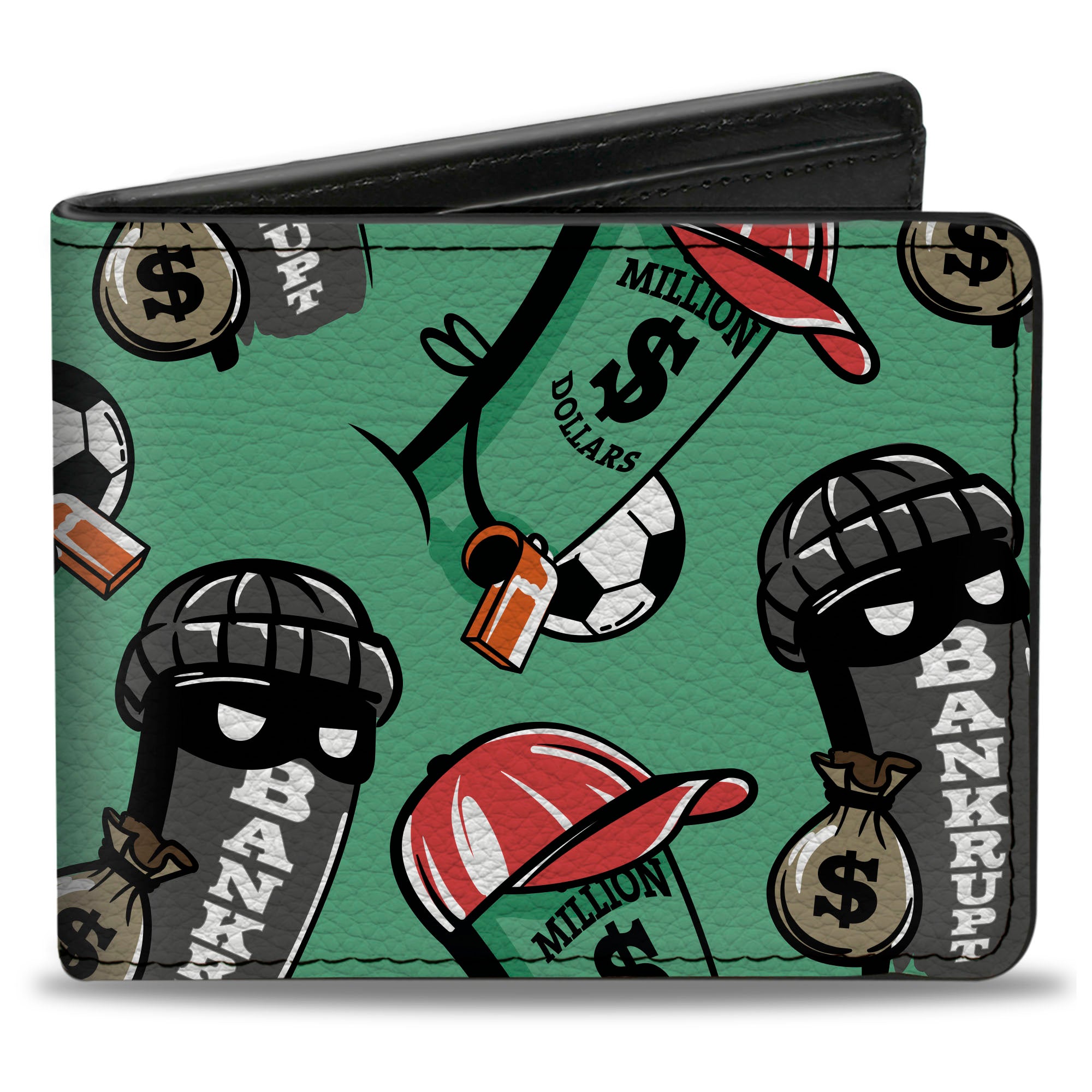 Bi-Fold Wallet - Wheel of Fortune MILLION DOLLARS and BANKRUPT Wedge Characters Green Bi-Fold Wallets Wheel of Fortune