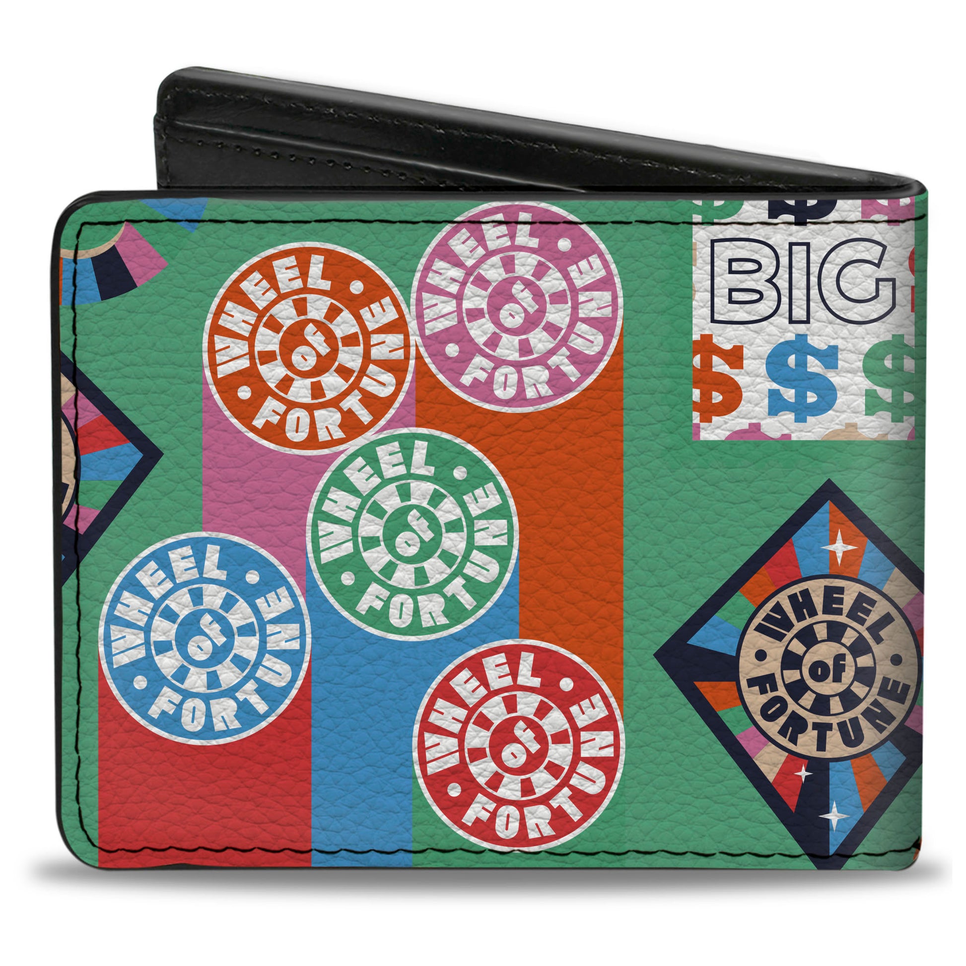Bi-Fold Wallet - WHEEL OF FORTUNE SPIN N WIN Collage Green/Multi Color Bi-Fold Wallets Wheel of Fortune
