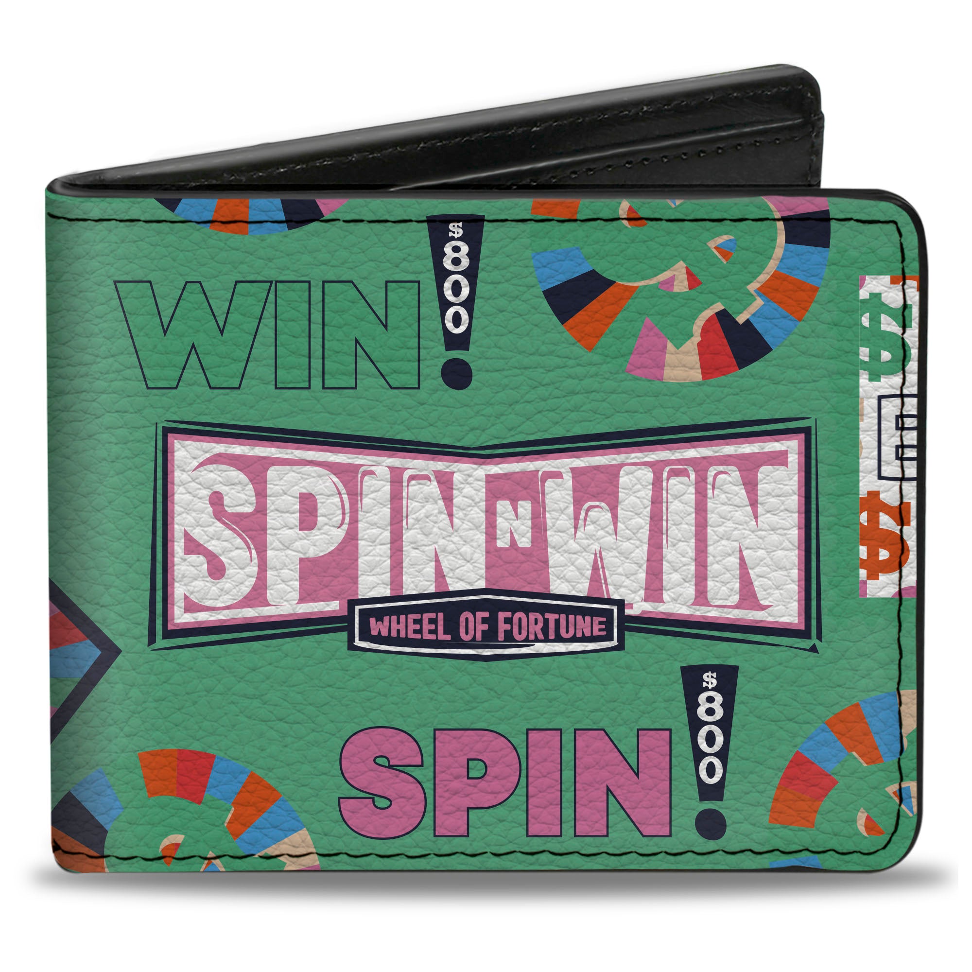 Bi-Fold Wallet - WHEEL OF FORTUNE SPIN N WIN Collage Green/Multi Color Bi-Fold Wallets Wheel of Fortune