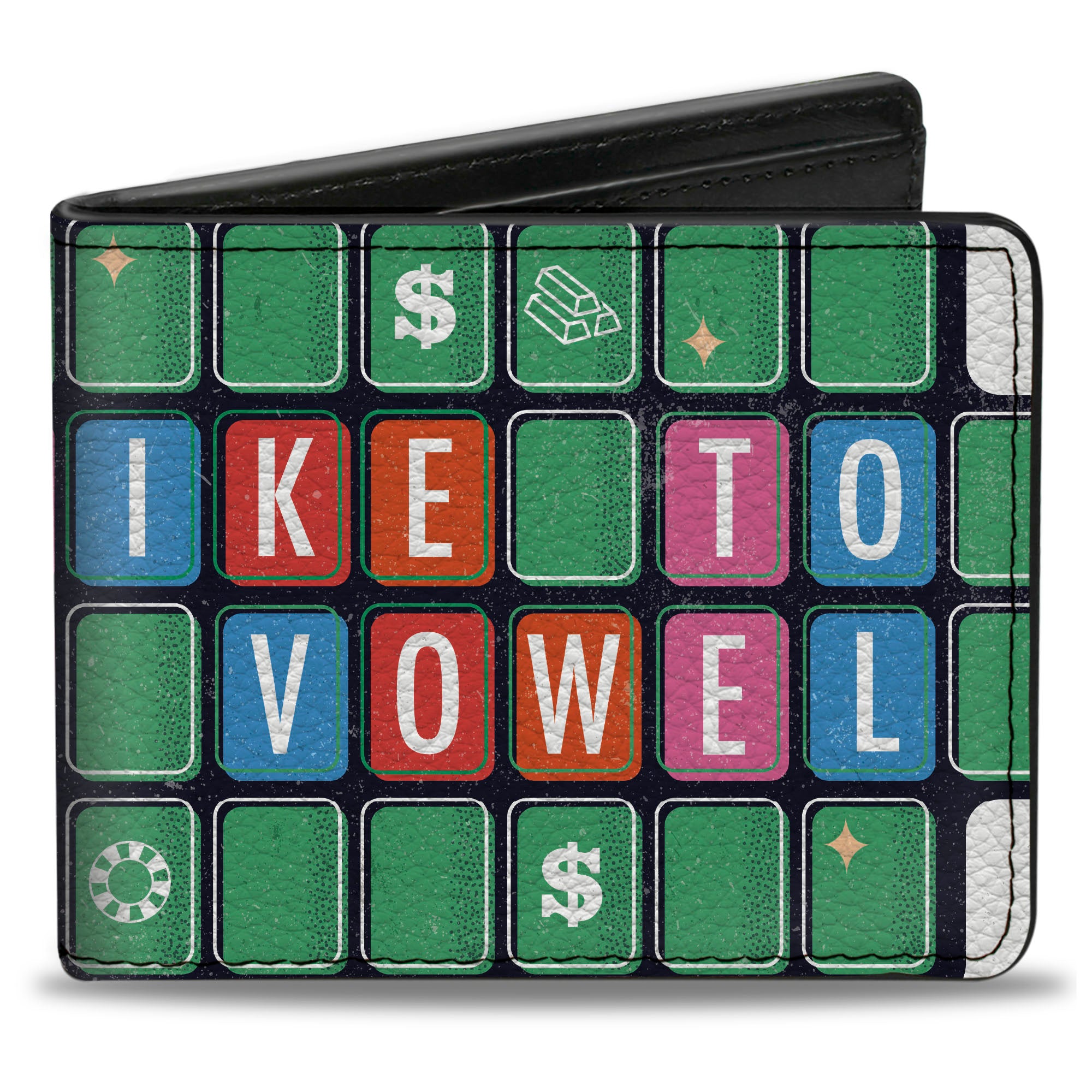 Bi-Fold Wallet - WHEEL OF FORTUNE I'D LIKE TO BUY A VOWEL Puzzle Bi-Fold Wallets Wheel of Fortune