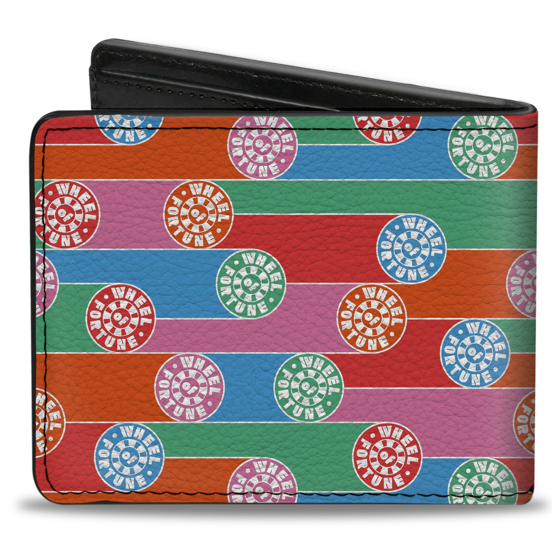 Bi-Fold Wallet - WHEEL OF FORTUNE SPIN & WIN Wheels Collage Multi Color Bi-Fold Wallets Wheel of Fortune