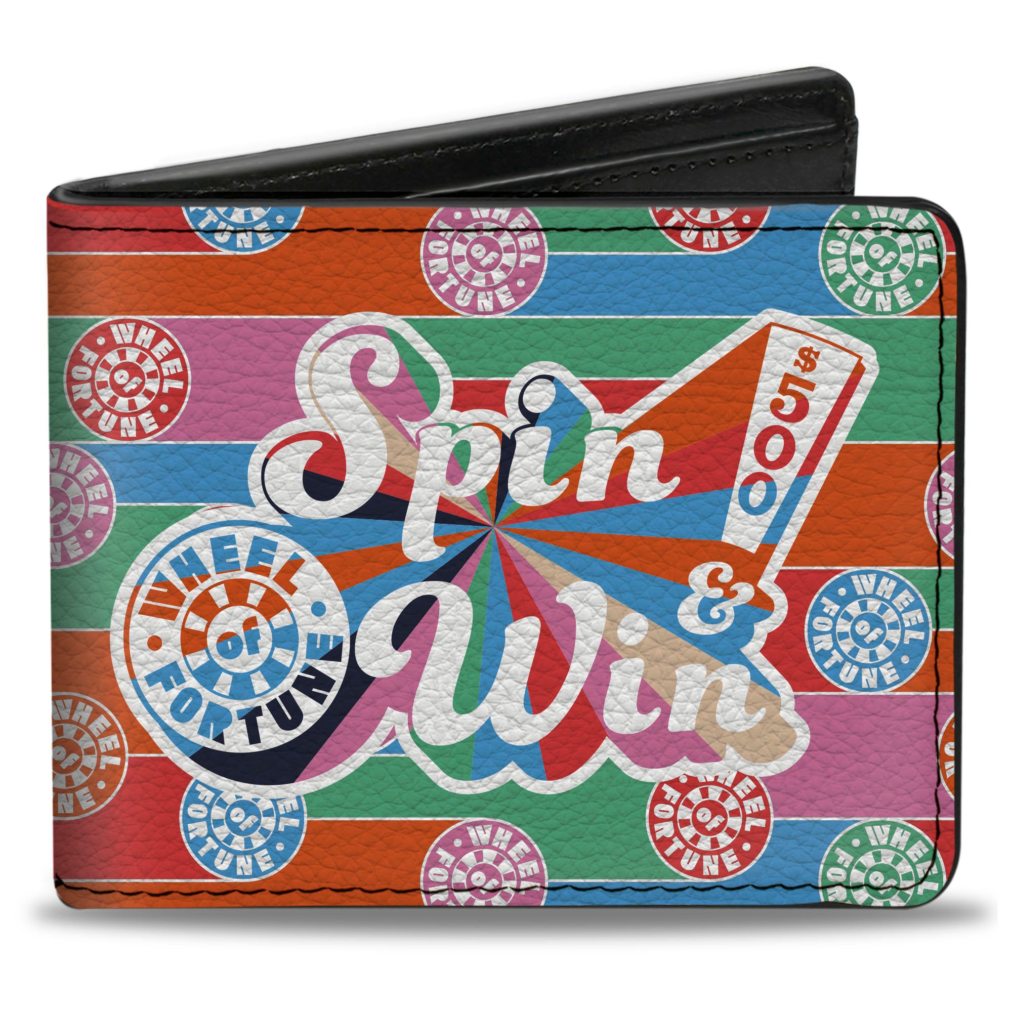 Bi-Fold Wallet - WHEEL OF FORTUNE SPIN & WIN Wheels Collage Multi Color Bi-Fold Wallets Wheel of Fortune