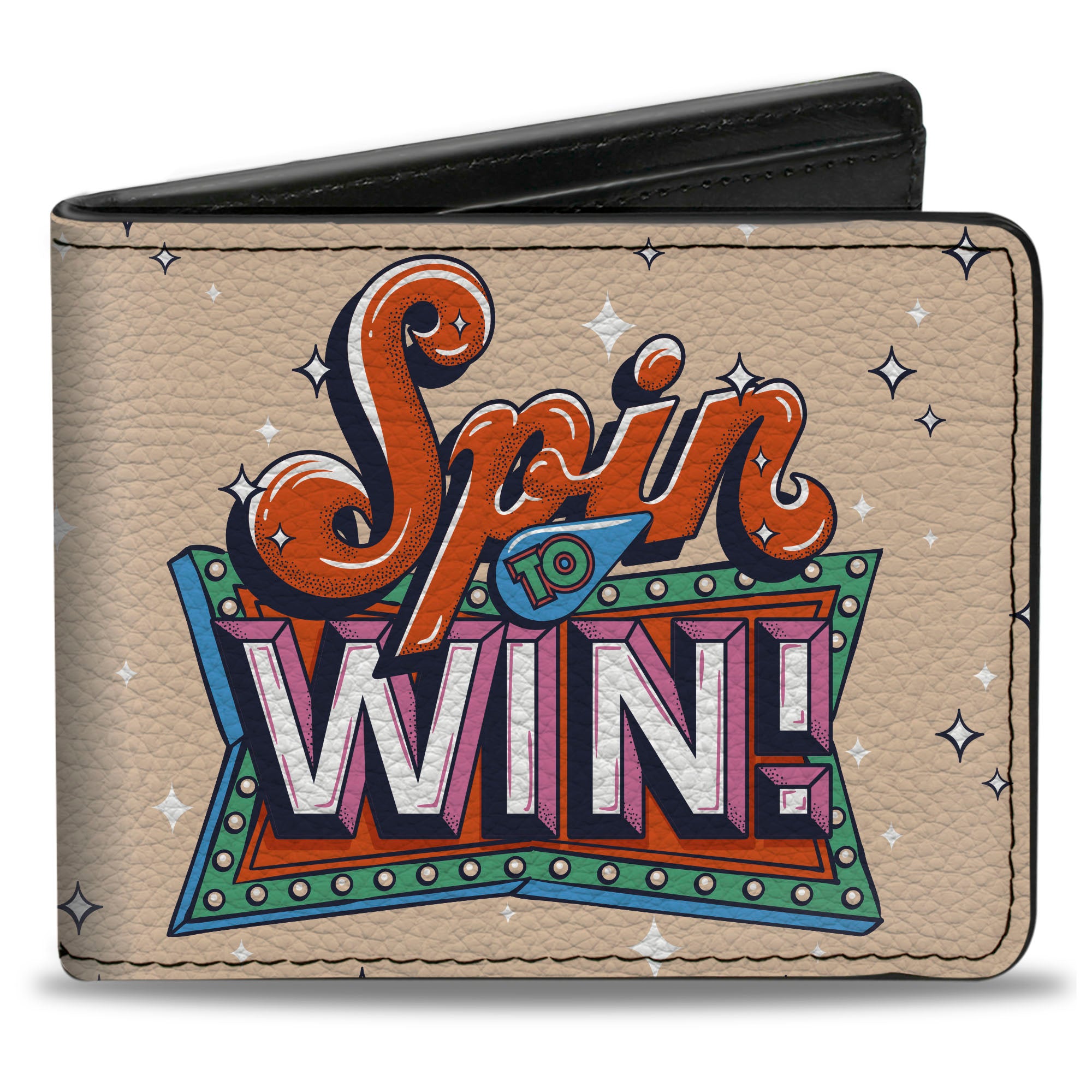 Bi-Fold Wallet - WHEEL OF FORTUNE Retro SPIN TO WIN Beige/Multi Color Bi-Fold Wallets Wheel of Fortune