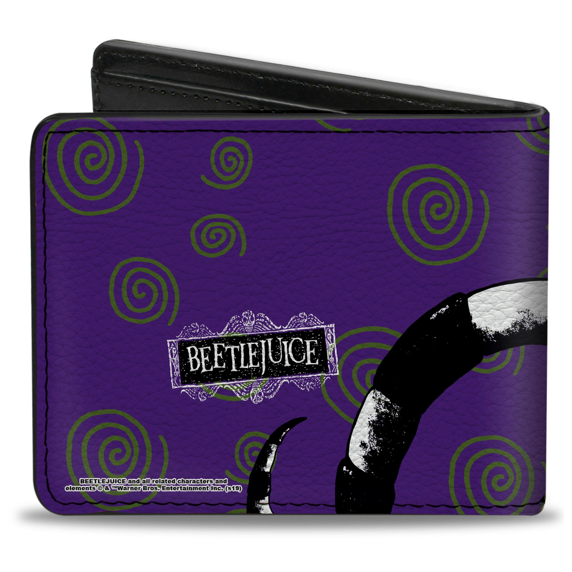 Bi-Fold Wallet - Beetlejuice Sandworm Swirls + Logo Purple Green Black White Bi-Fold Wallets Beetlejuice