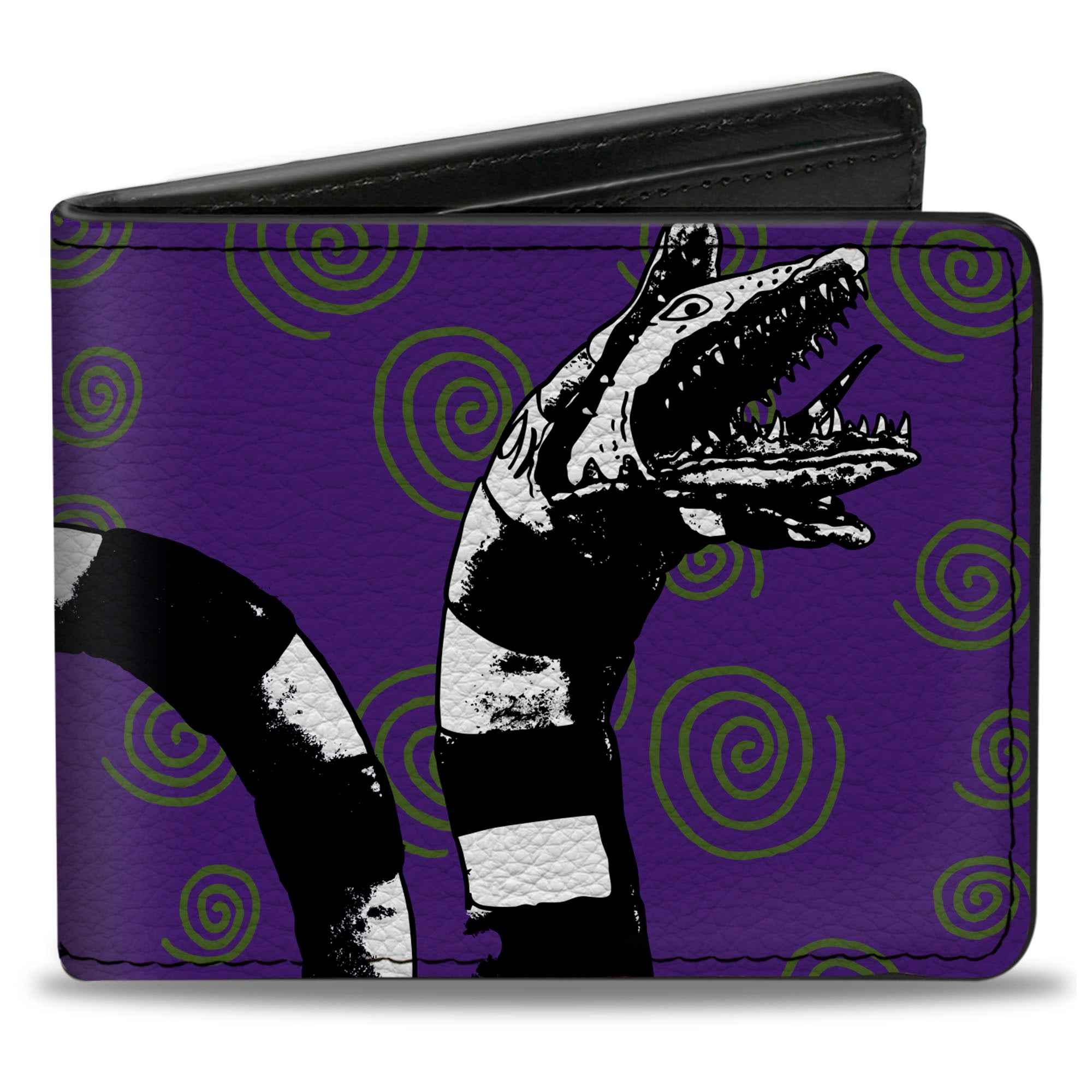 Bi-Fold Wallet - Beetlejuice Sandworm Swirls + Logo Purple Green Black White Bi-Fold Wallets Beetlejuice