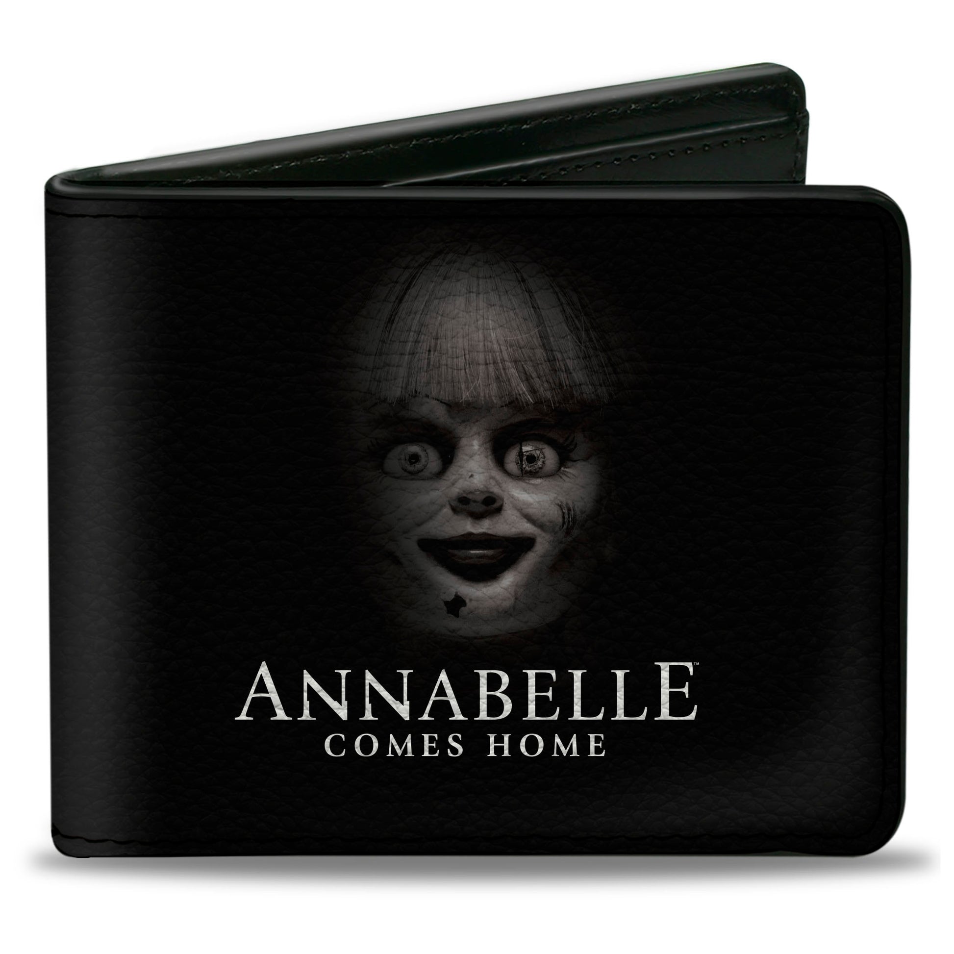 Bi-Fold Wallet - ANNABELLE COMES HOME Face Close-Up + HORROR Text Black/Red Bi-Fold Wallets Annabelle